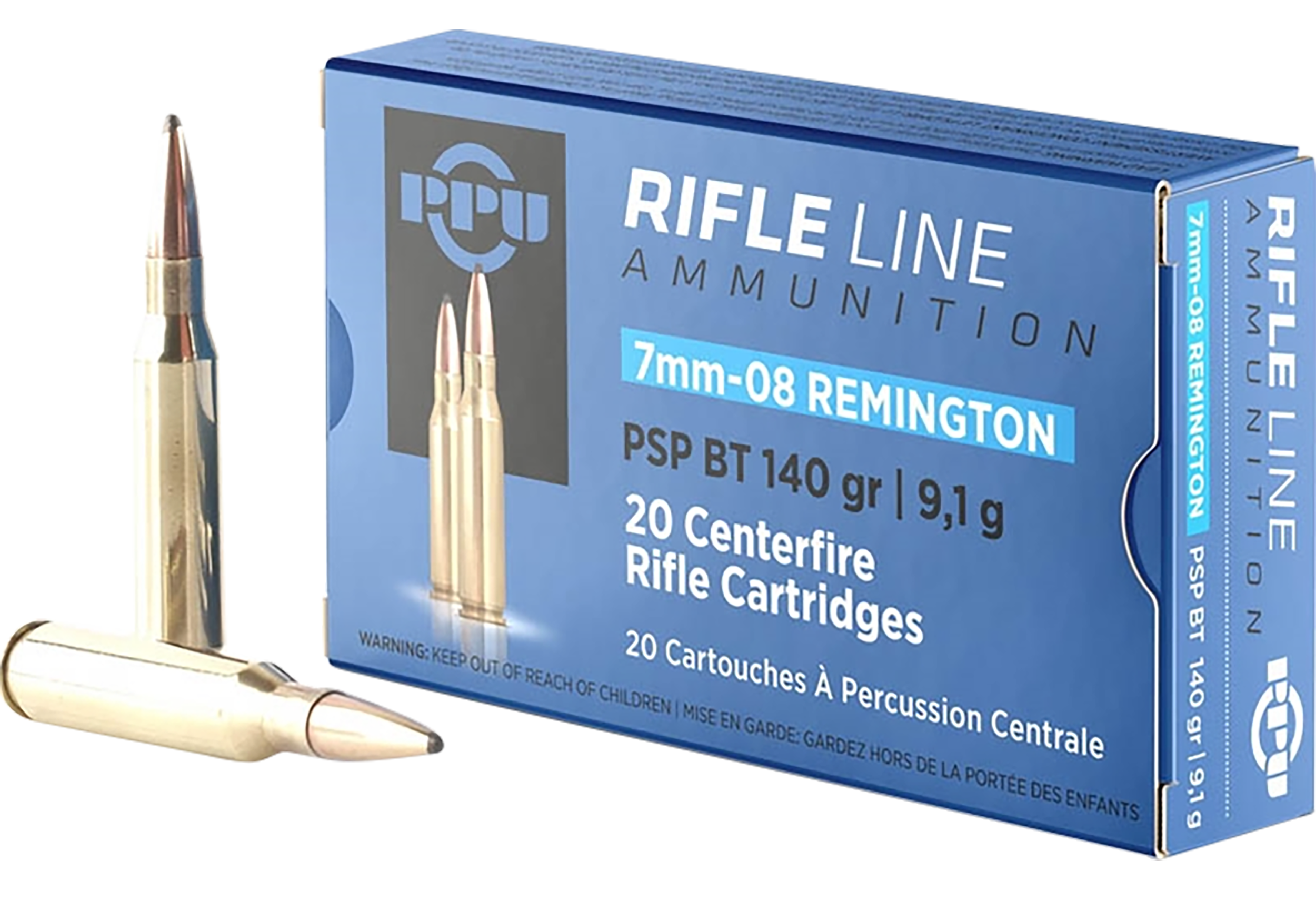 PPU PP708 Metric Rifle  7mm-08Rem 140gr Pointed Soft Point Boat Tail 20 Per Box/10 Case