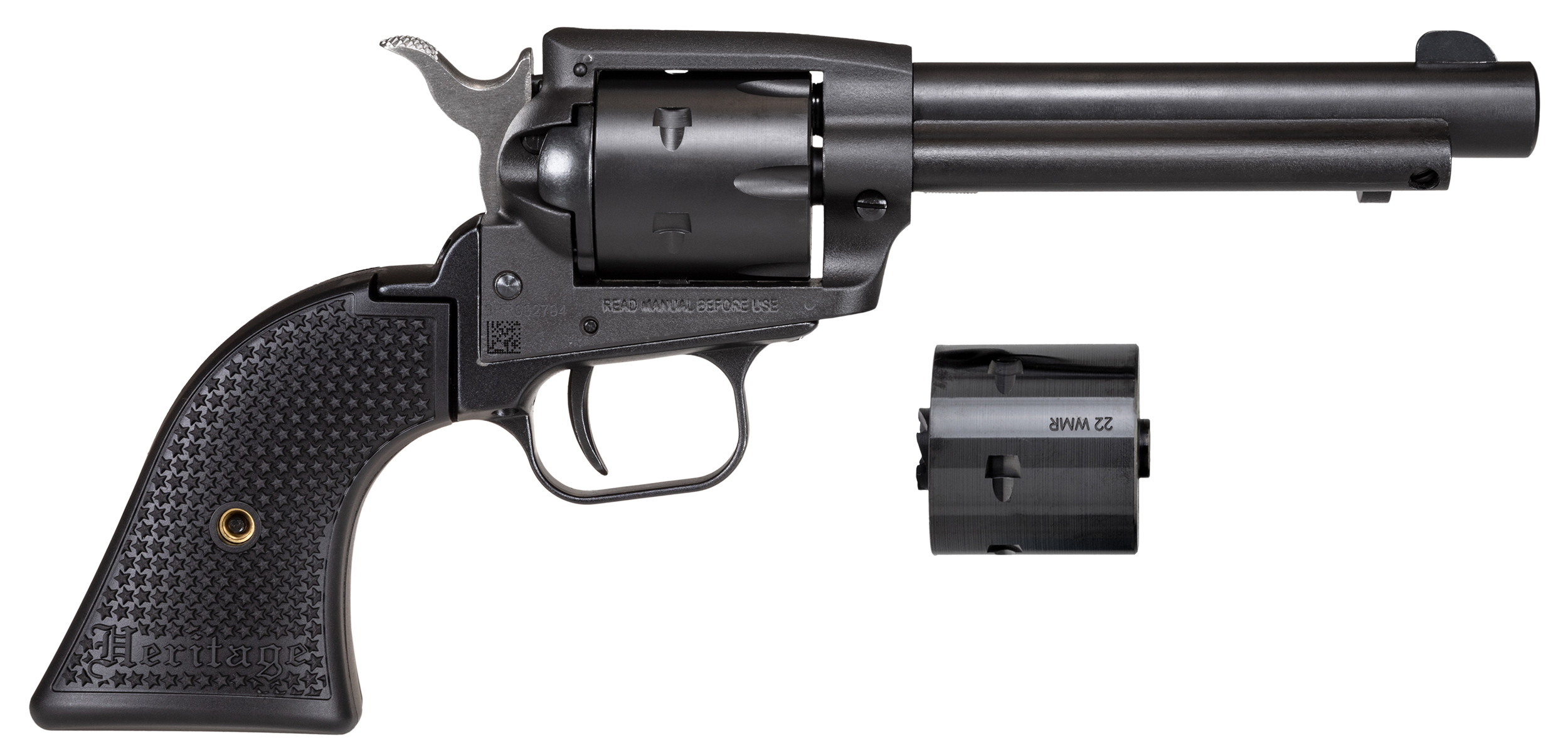 Heritage Mfg SRR22MBS4PG Rough Rider  22 LR/22 WMR 6 Shot, 4.75" Black Satin Steel Barrel, Frame & Cylinder, Black Polymer Grip, Exposed Hammer