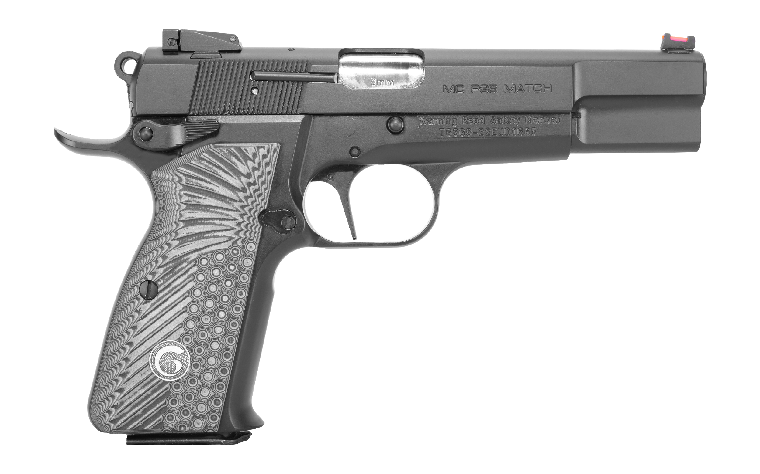 EAA GIRSAN 390465 MCP 35 Match 9mm Luger 15+1, 4.87" Stainless Steel Barrel, Matte Black Serrated Slide, Matte Black Steel Frame w/Beavertail, Black/Gray Checkered Grip, Ambidextrous