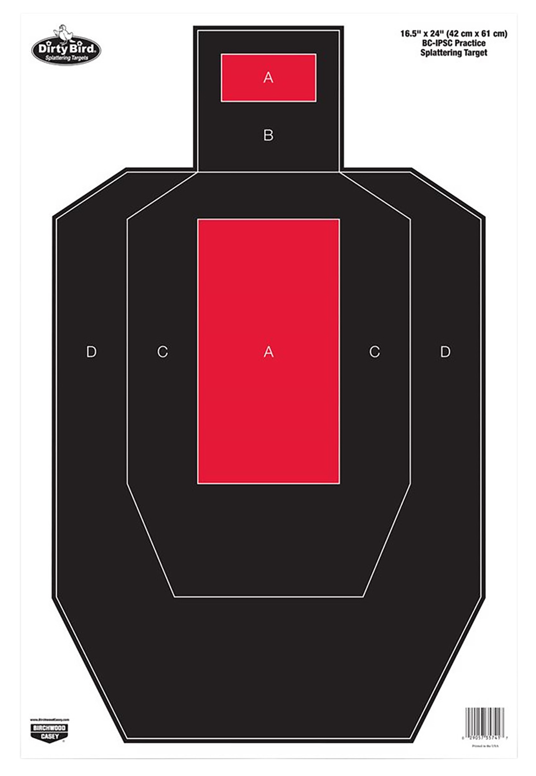 Birchwood Casey 35743 Dirty Bird IPSC Tagboard Hanging Pistol 16.50" x 24" Black/Red White Impact Splatter 3 Per Pkg