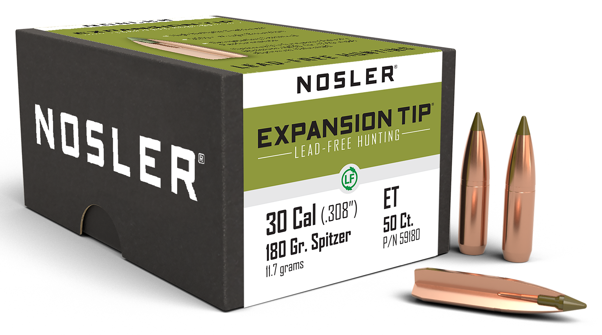 Nosler 59180 E-Tip 30Cal 180gr Spitzer 50/Box