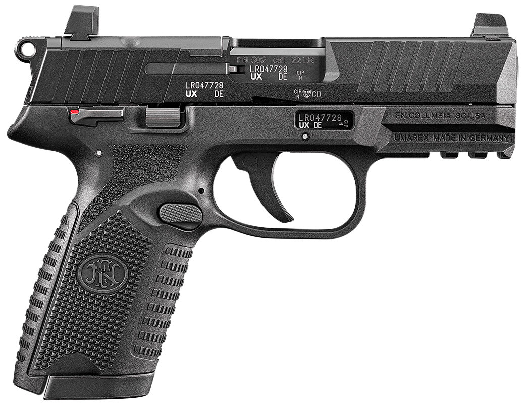 FN 66101013 502 MRD Full Size 22 LR 10+1 4" Black Target Crown Steel Barrel/Black PVD Optic Ready/Serrated Slide/Black Polymer Frame w/Accessory Rail/Black Textured Polymer Grips Ambidextrous
