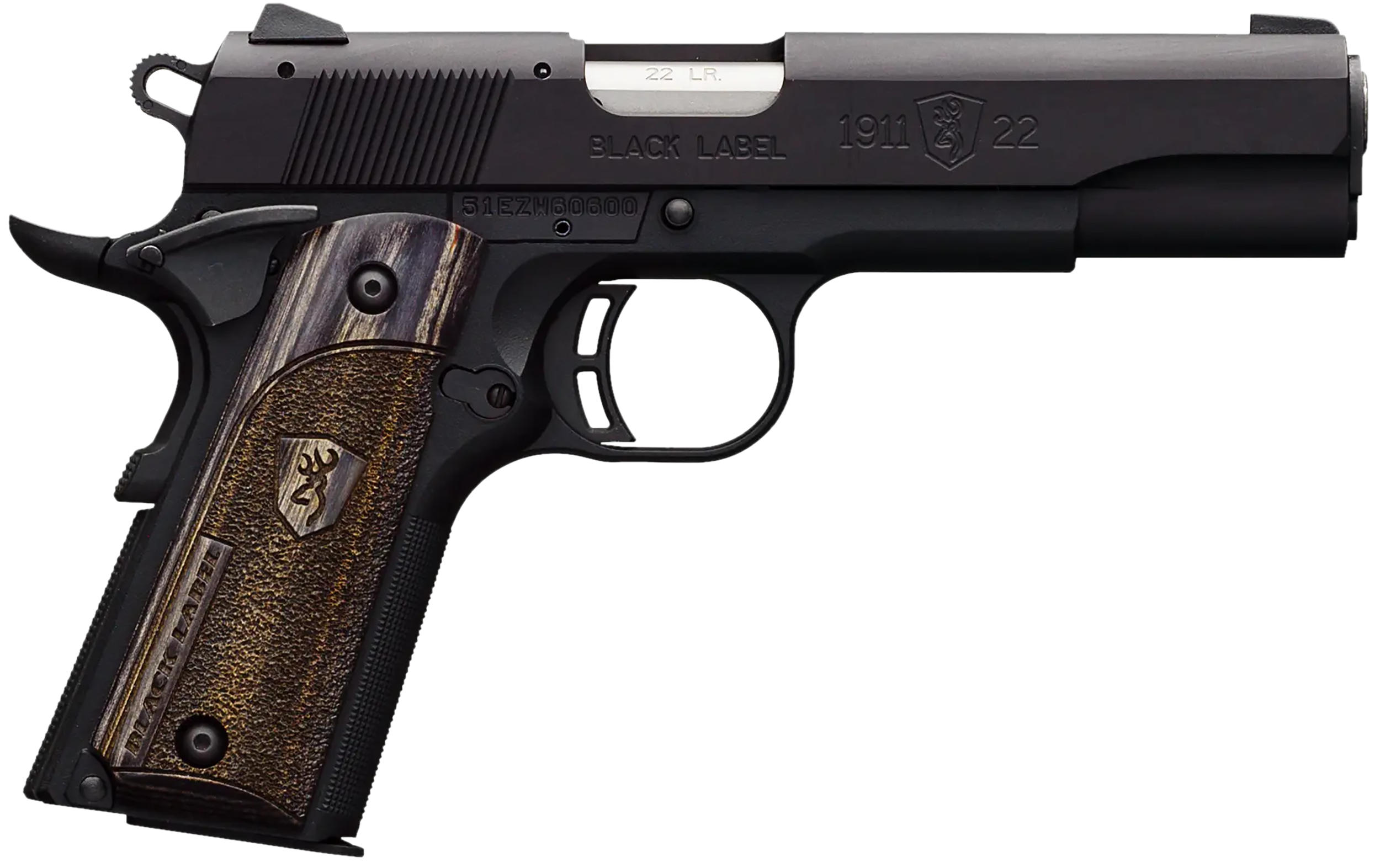 Browning 051814490 1911 Black Label Full Size Frame 22 LR 10+1, 4.25" Stainless Steel Barrel, Matte Black Serrated Slide & Polymer Frame w/Beavertail, Right Hand