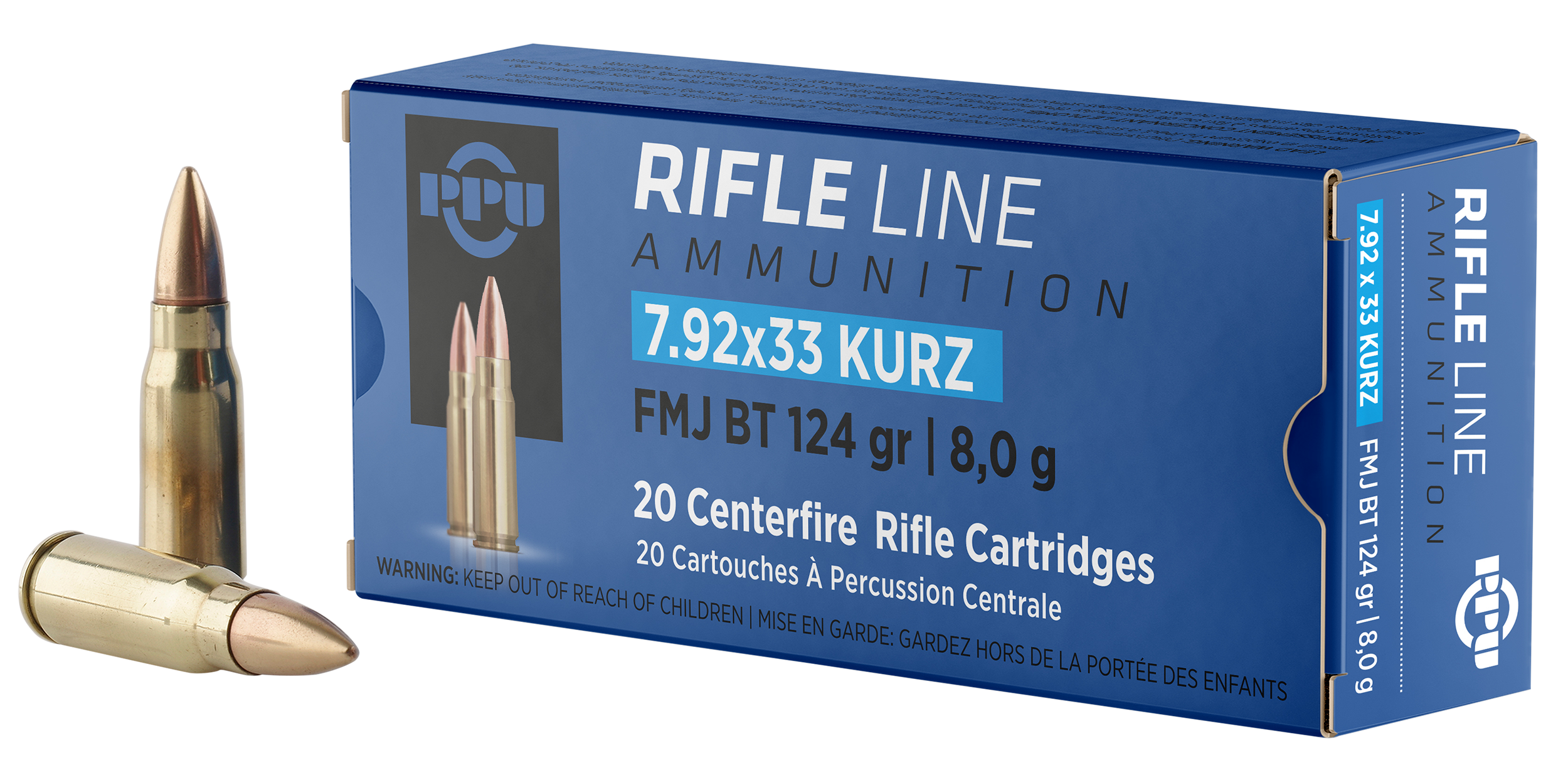 PPU PP7K Metric Rifle  7.9x33mmKurz 124gr Full Metal Jacket Boat Tail 20 Per Box/25 Case