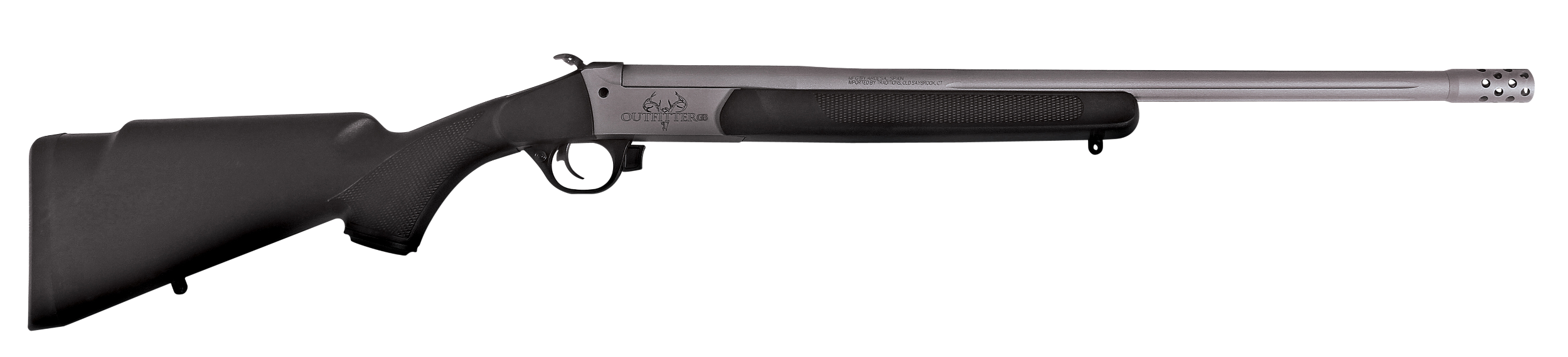 Traditions CR451130T Outfitter G3 Full Size 450 Bushmaster 1rd 22" Stainless Cerakote Fluted Threaded Barrel, Drilled & Tapped Steel Receiver, Fixed Black Synthetic Stock, Right Hand