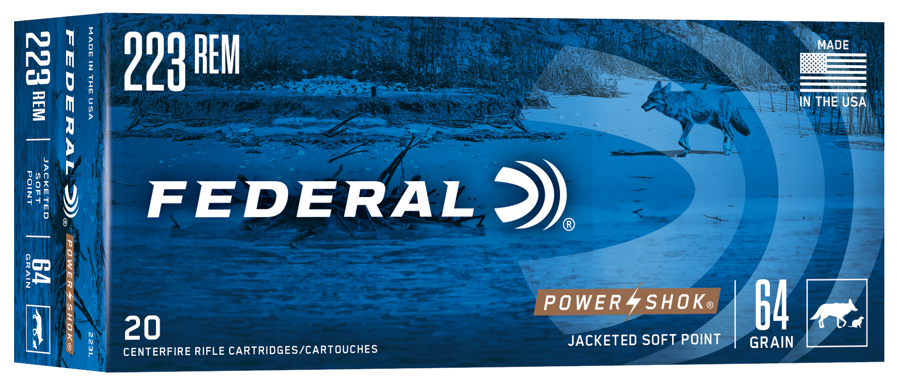 Federal 223L Power-Shok  223Rem 64gr Jacketed Soft Point 20 Per Box/10 Case