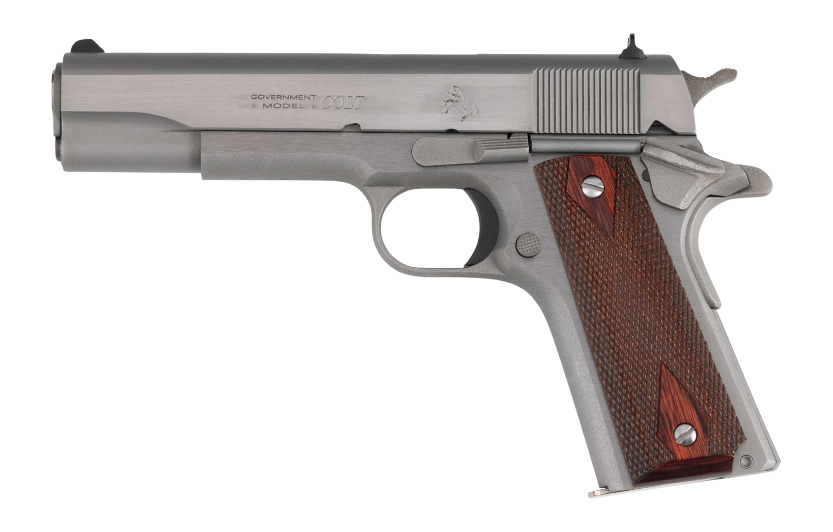 Colt Mfg O1911C-SS9 1911 Government 9mm Luger 9+1 5" Stainless National Match Barrel, Stainless Steel Serrated Slide, Stainless Streel Frame w/Beavertail, Double Diamond Checkered Wood Grip