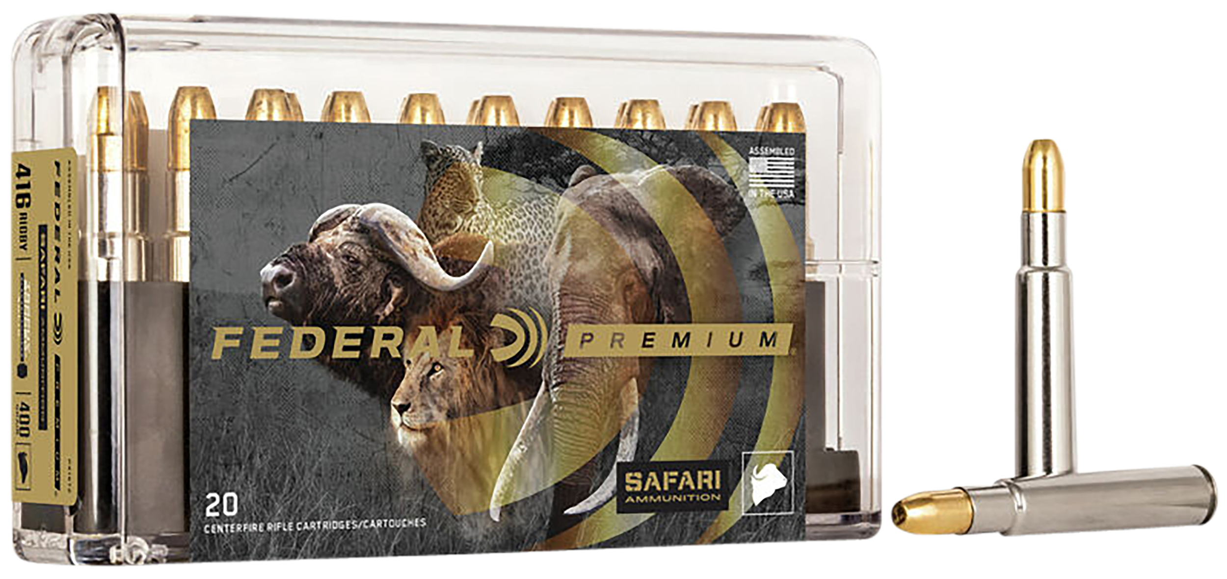 Federal P416T2 Premium Safari Cape-Shok 416Rigby 400gr Trophy Bonded Sledgehammer Solid 20 Per Box/10 Case