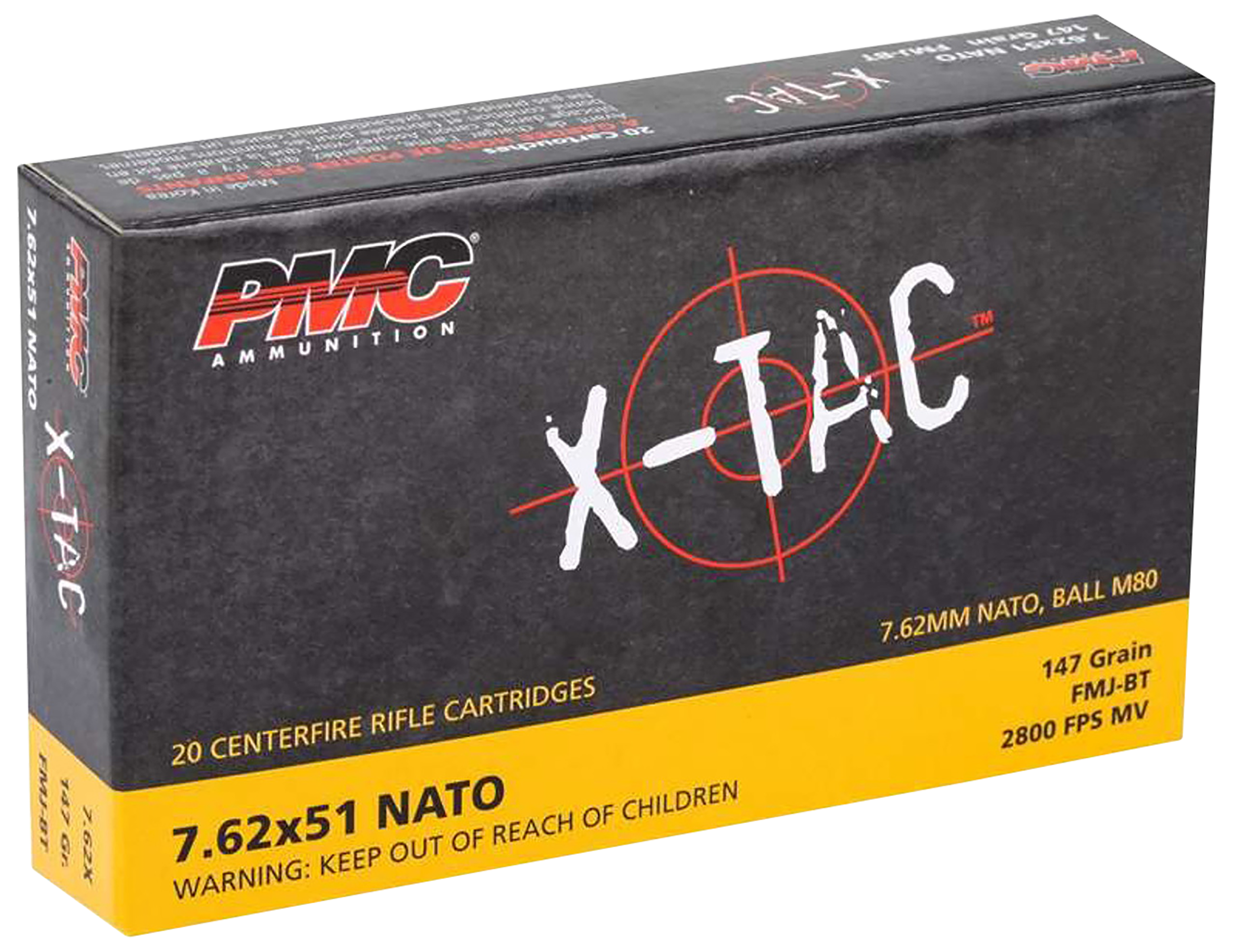 PMC 762X X-Tac 7.62x51mmNATO 147gr Full Metal Jacket Boat Tail 20 Per Box/25 Case