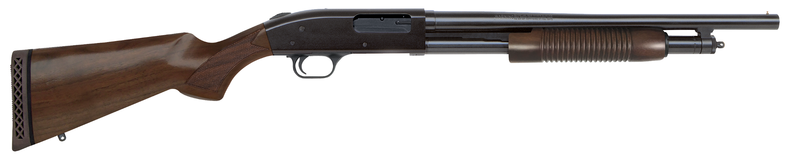 Mossberg 50429 500 Retrograde Full Size 12 Gauge Pump 3" 5+1 18.50" Blued Steel Barrel, Blued Drilled & Tapped Steel Receiver, Fixed Walnut Stock, Ambidextrous