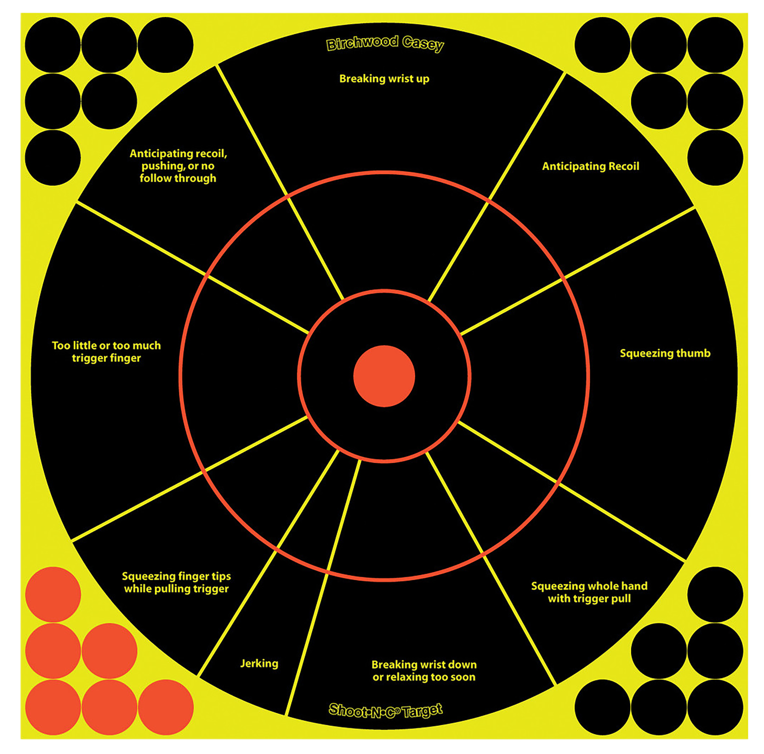 Birchwood Casey 34032 Shoot-N-C Reactive Target Self-Adhesive Paper Black/Yellow/Red 12" Circle 5 Pack