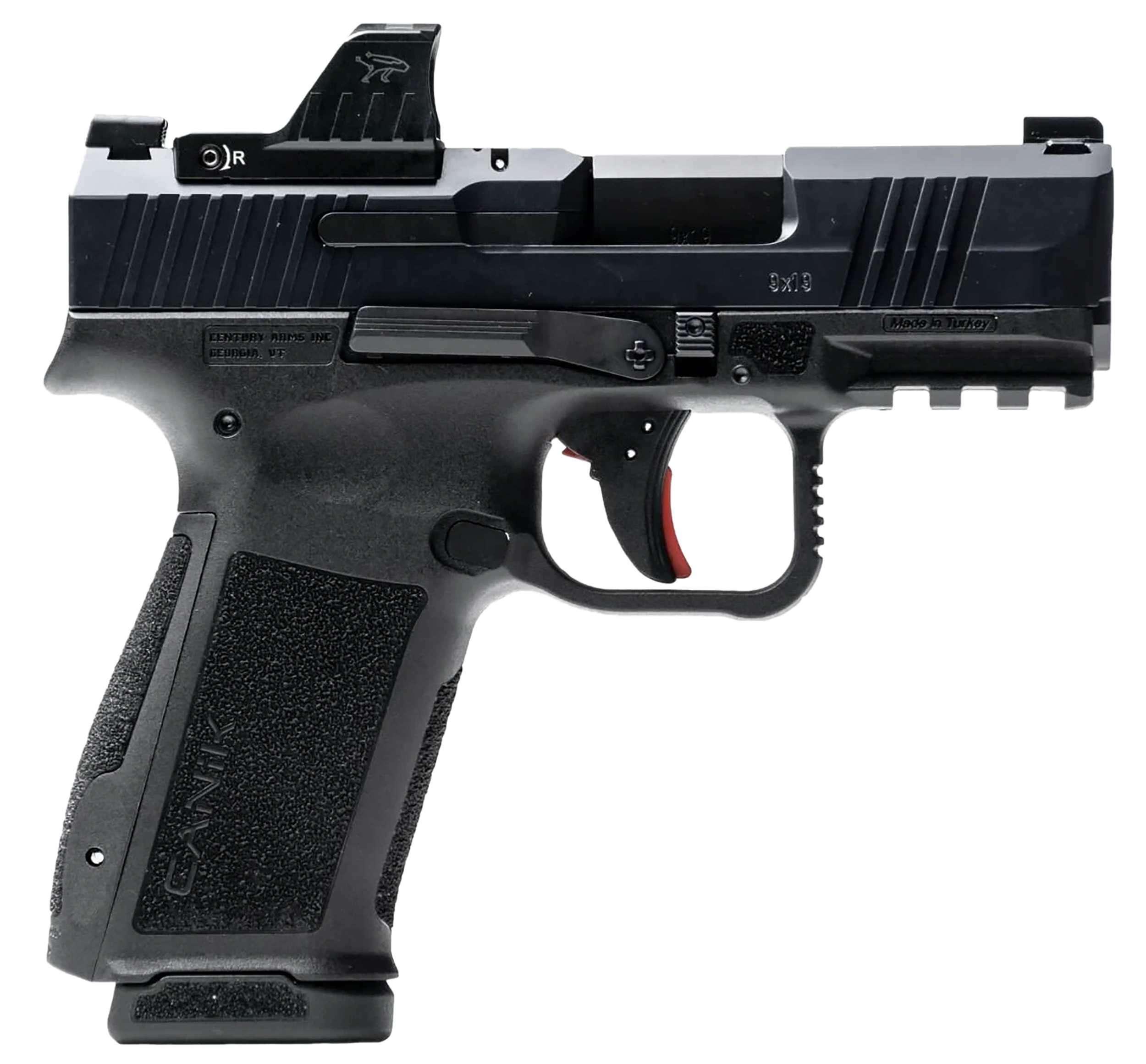 Canik HG7882VN Mete MC9L w/Optic 17+1 9mm Luger Black Sub-Compact Frame 3.18" Steel Barrel Black, Nitride Serrated Steel Slide, Black Polymer Frame w/Picatinny Rail, MeCanik MO1 Red Dot