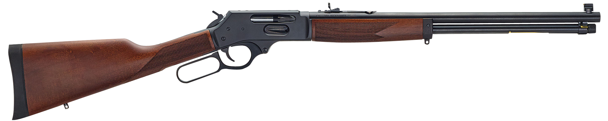 Henry H009G-360BH Side Gate  Full Size 360 Buckhammer 5+1 20" Blued Stainless Steel Barrel, Blued Drilled & Tapped Stainless Steel Receiver, Fixed American Walnut Stock, Right Hand