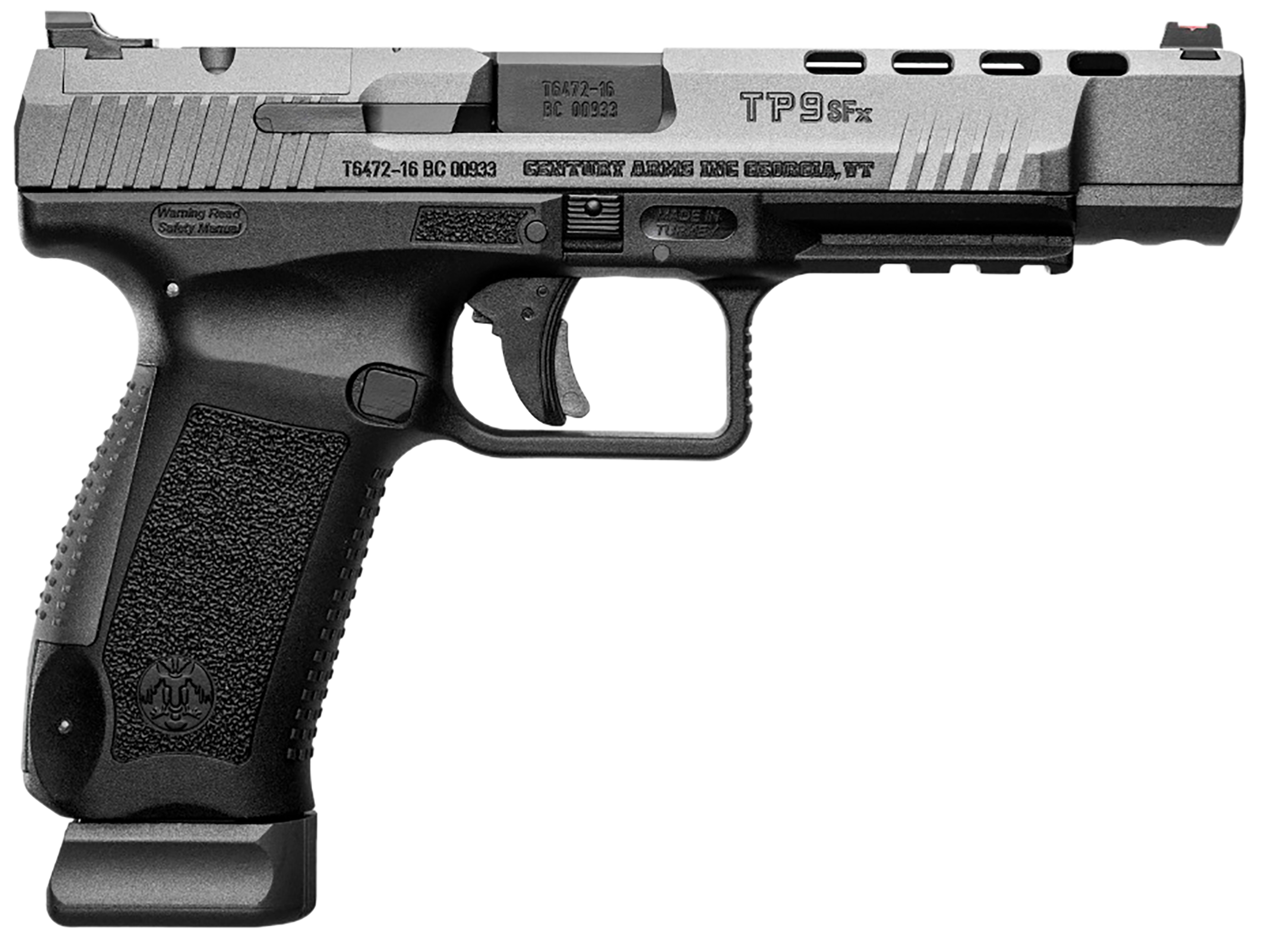 Canik HG4192GN TP9 SFx 9mm Luger 10+1 5.20" Tungsten Gray Match Grade Barrel, Black Lightening Cut/Optic Cut/Serrated Steel Slide, Black Polymer Frame w/Picatinny Rail, Interchangeable Backstrap Grip