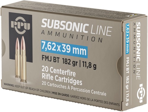 PPU SUBSONIC 7.62X39 182GR FMJ 20RD 50BX/CS
