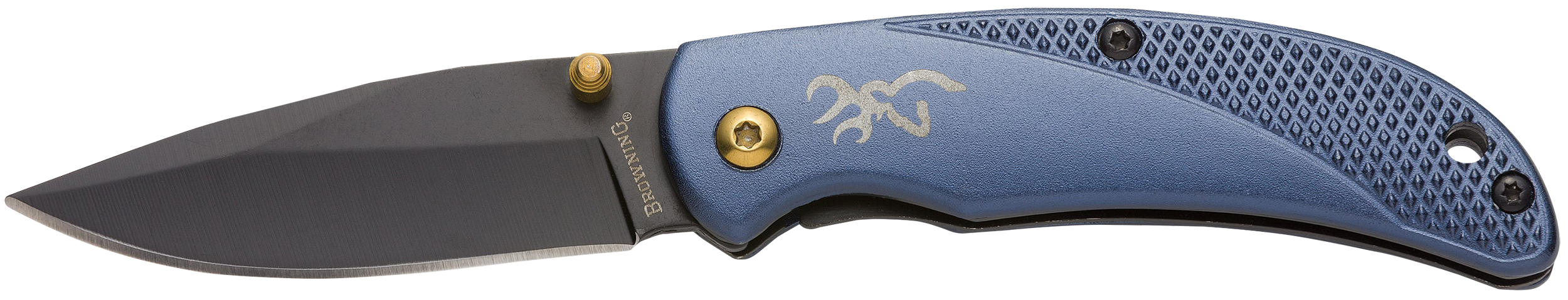 Browning 3220341 Prism 3 EDC Folding 2.38" Plain Black Oxide 7Cr17MoV SS Blade, Navy w/Brass Accents & Logo Anodized Aluminum Handle, Includes Pocket Clip