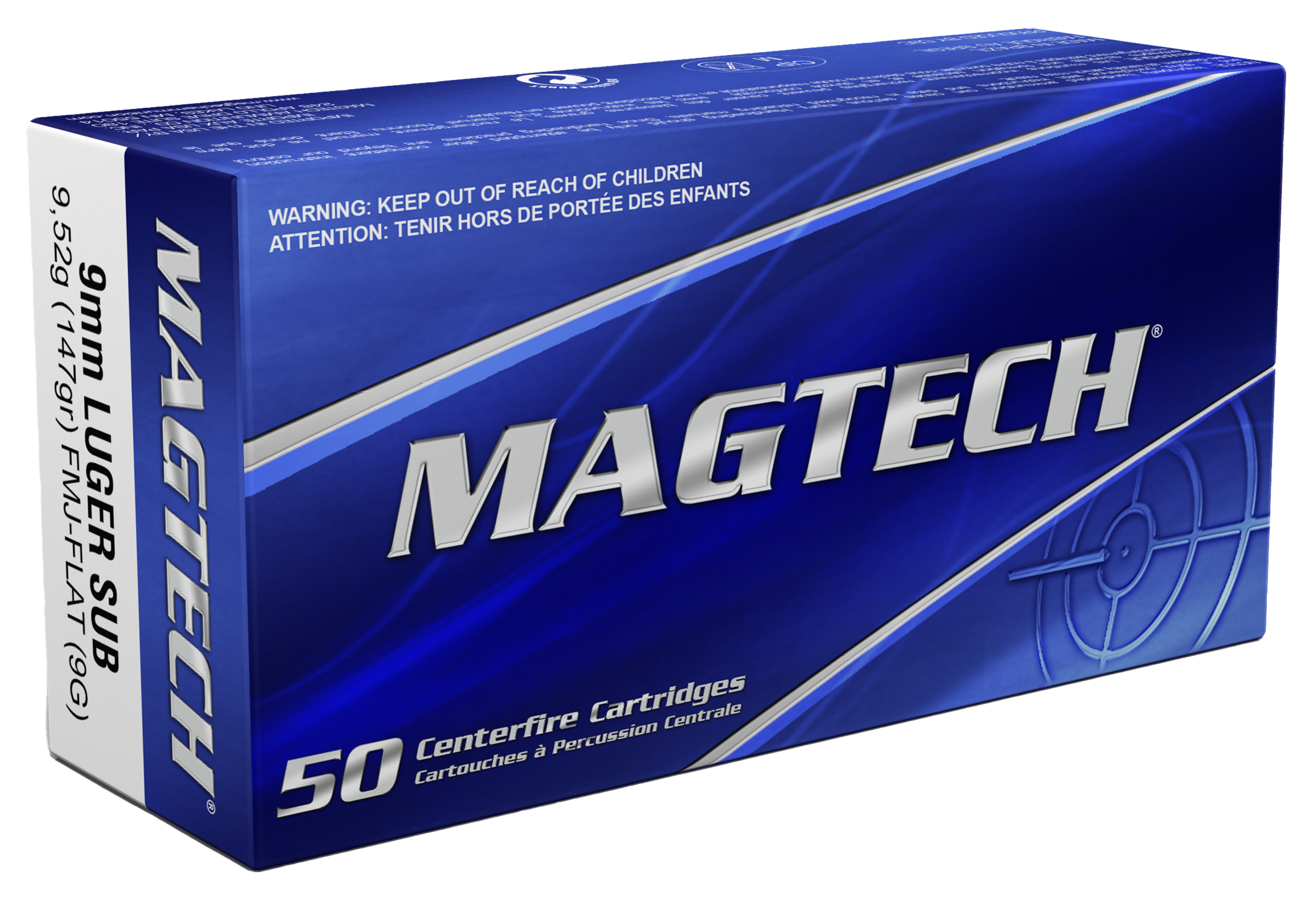 Magtech 9G Range/Training  9mmLuger 147gr Full Metal Jacket Flat Subsonic 50 Per Box/20 Case