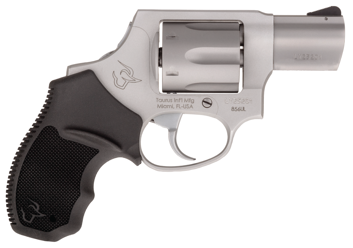Taurus 2856029ULCH 856 Ultra-Lite 38 Special +P 6 Shot 2" Barrel, Overall Matte Finish Stainless Steel, Concealed Hammer Frame, Finger Grooved Black Rubber Grip
