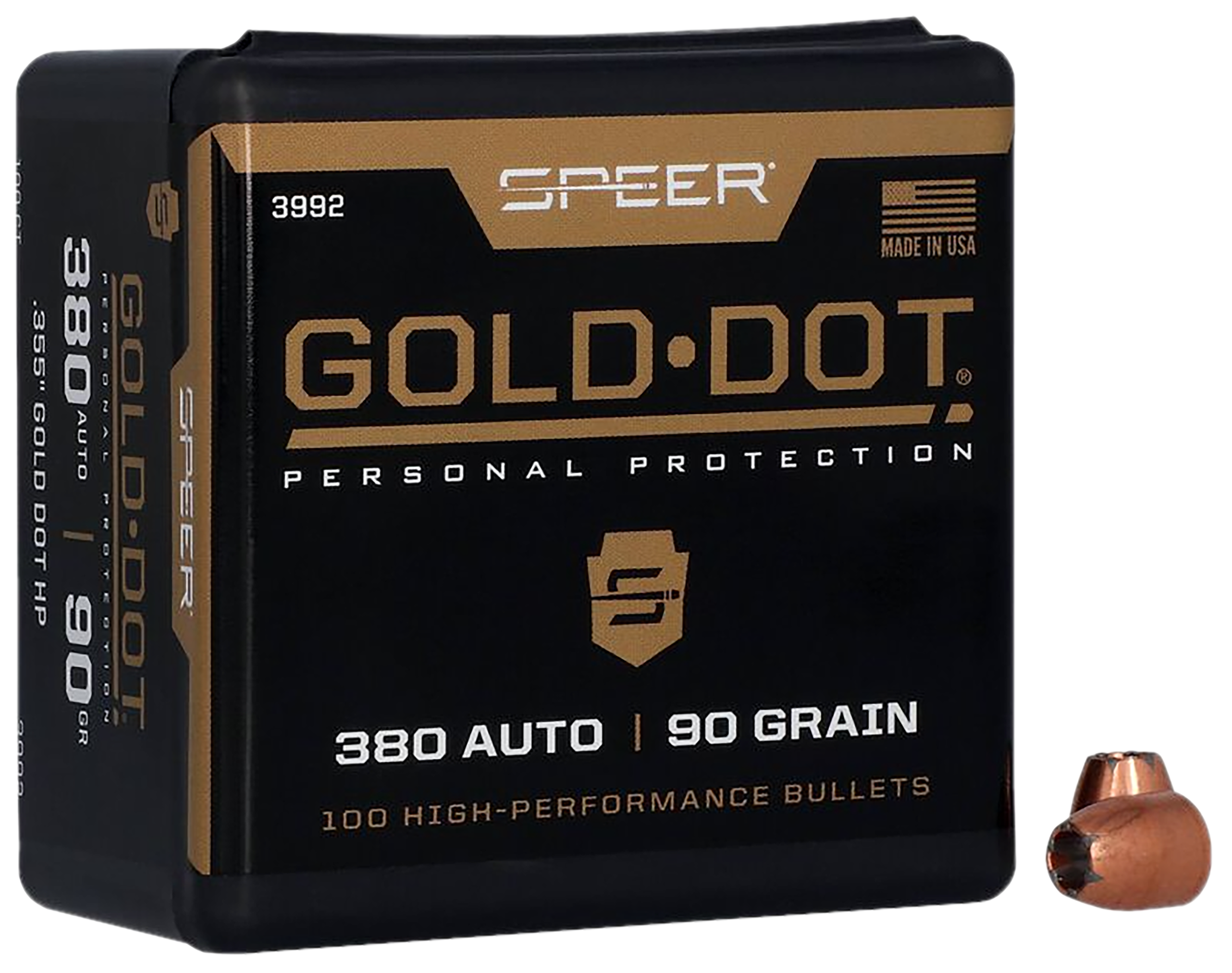 Speer 3992 Gold Dot Personal Protection 9mm .355 90 GR Hollow Point 100 Box