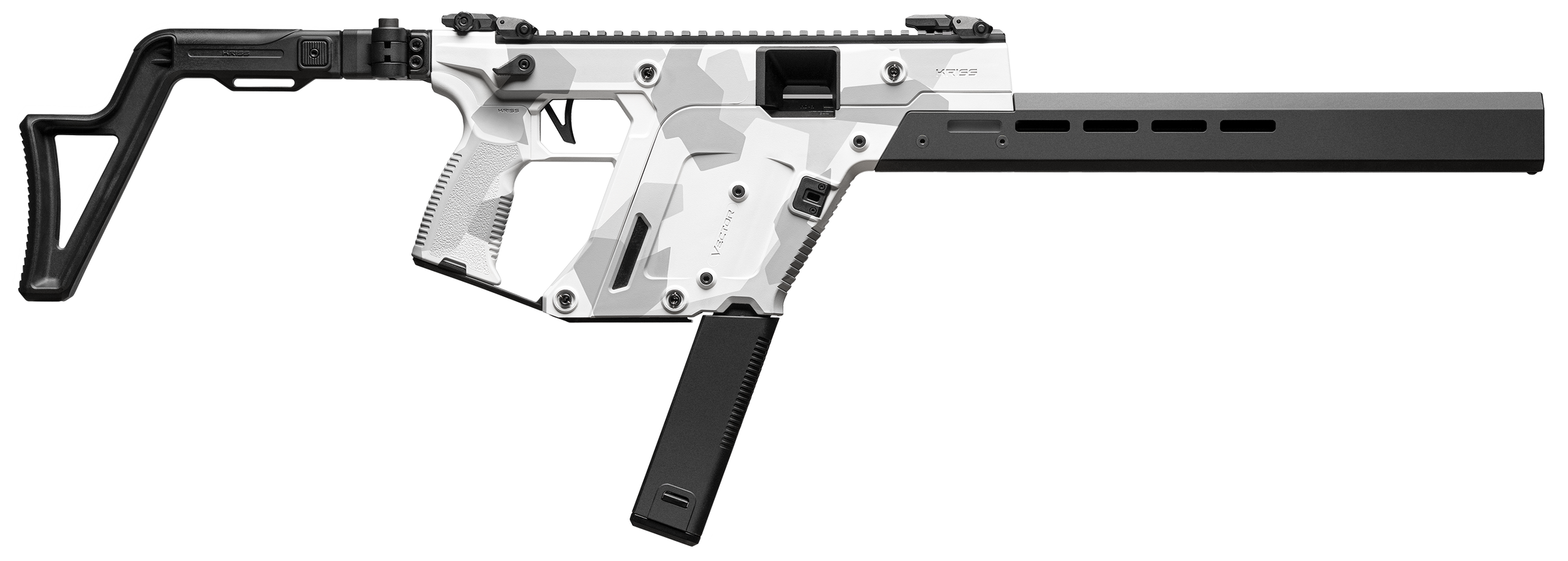 Kriss USA KV103CAD00 Vector CRB Gen3 10mm Auto 33+1 16" Black Nitride Threaded Barrel, Arctic Delta Cerakote Receiver w/Picatinny Rail, M-LOK Handguard, Adjustable Folding Black Stock, White Polymer G
