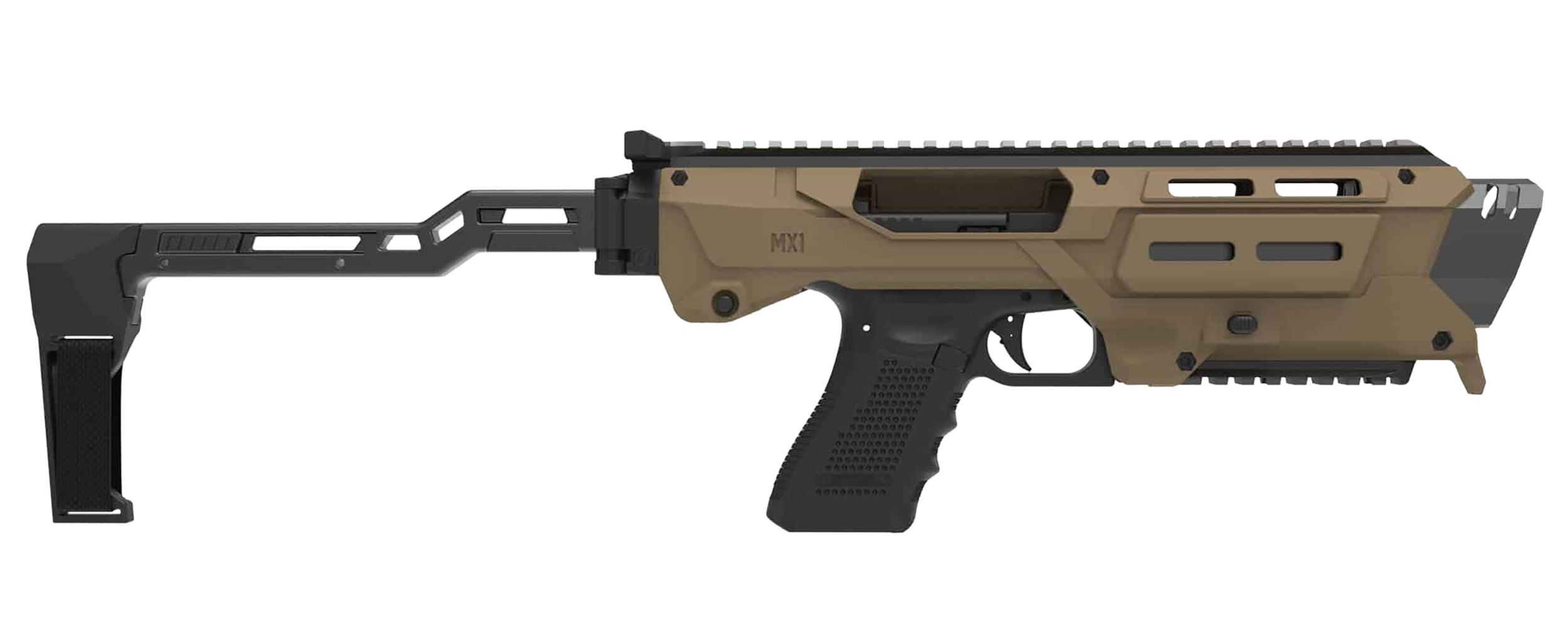 Meta Tactical Llc MX1-PS-TN MX-1 Conversion Kit Compatible w/Glock, Tan Aluminum Frame w/M-LOK & Picatinny Rail, Black Polymer Folding Stabilizer