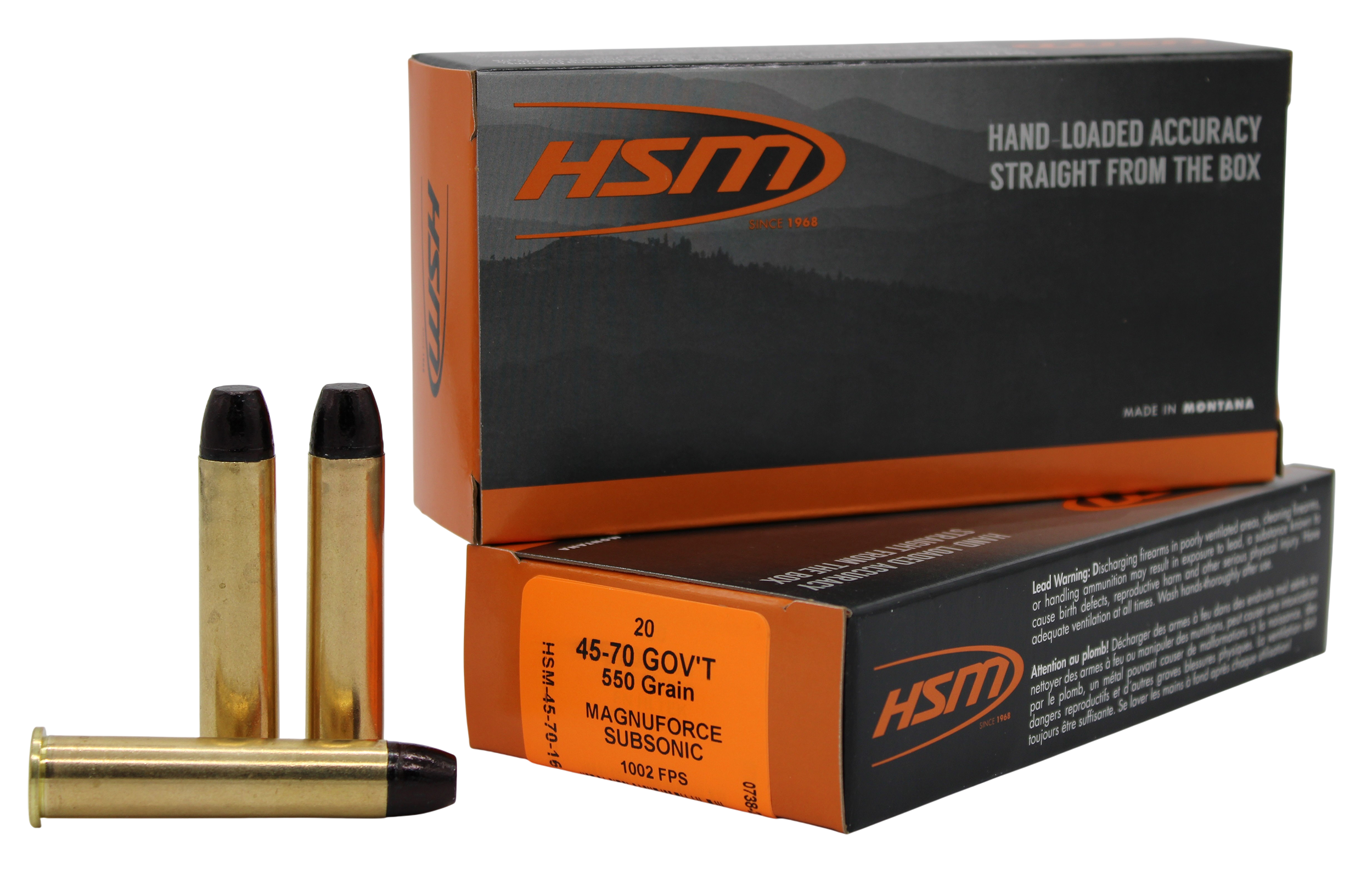 HSM 457016N 45-70Gov 550gr Hard Cast Long Flat Nose 20 Per Box/25 Case