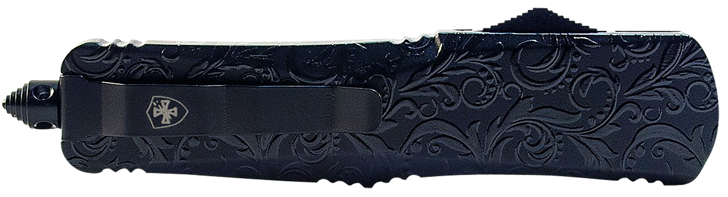 Templar Knife LMDG131 Gen II Maiden Gloss Large 3.50" OTF Dagger Plain Black Oxide Stonewashed 440C SS Blade, 5.25" Black Gloss Aluminum Handle, Glass Breaker