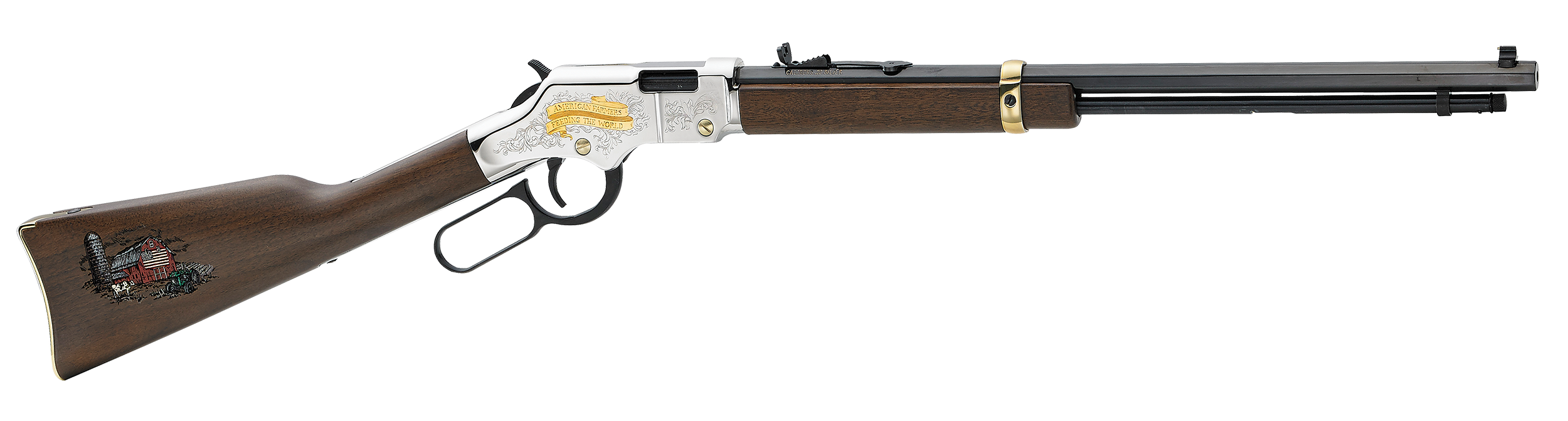 Henry H004AF Golden Boy American Farmer Tribute 22 Short, 22 Long or 22 LR Caliber with 16 LR/21 Short Capacity, 20" Blued Barrel, Nickel-Plated Metal Finish & American Walnut Stock Right Hand (Full S