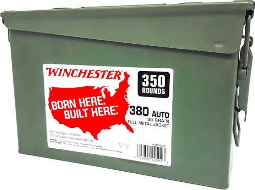 WINCHESTER 380ACP 95GR FMJ-RN CASE OF (2) 350RD CANS