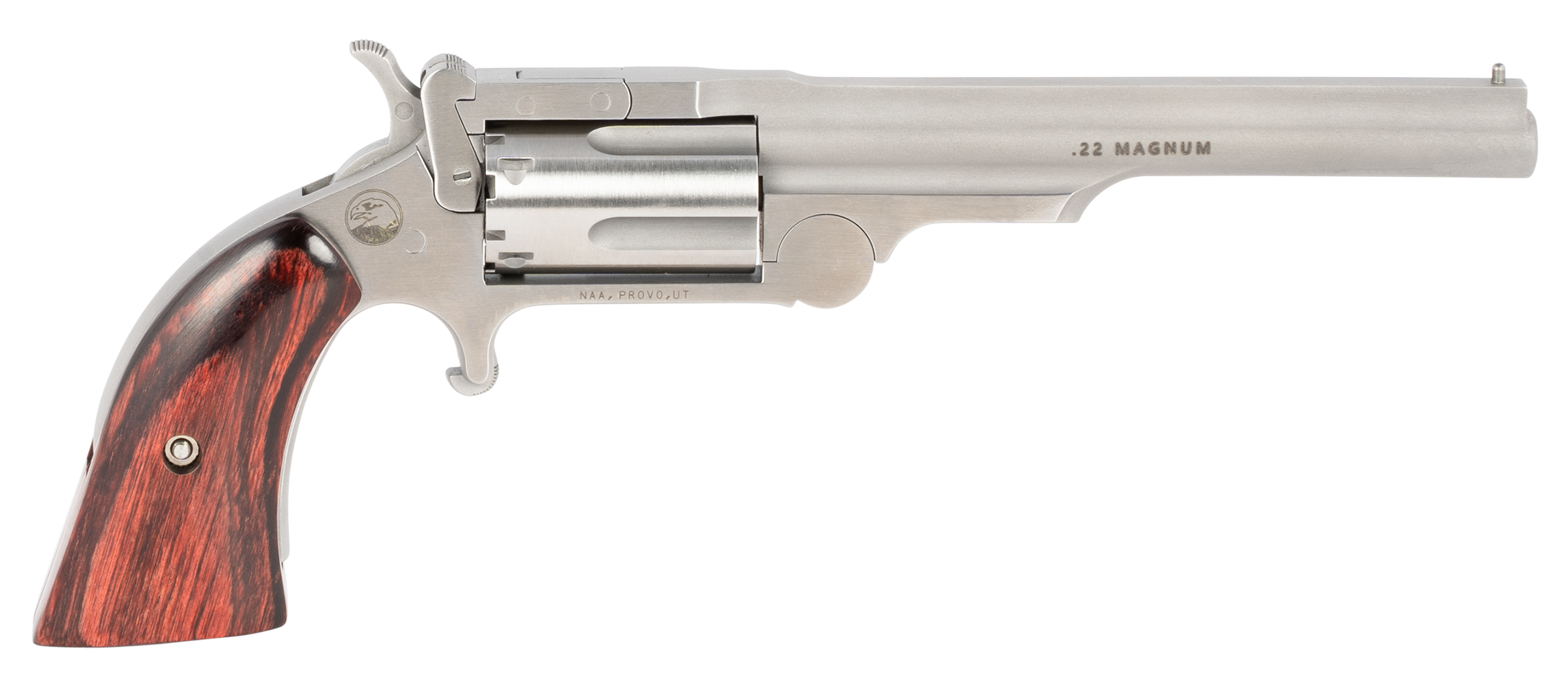 North American Arms 22MR4 Ranger II  22 WMR 5 Shot 4" Stainless Steel Barrel, Stainless Steel Frame, Stainless Cylinder, Rosewood Boot Grip, Exposed Hammer