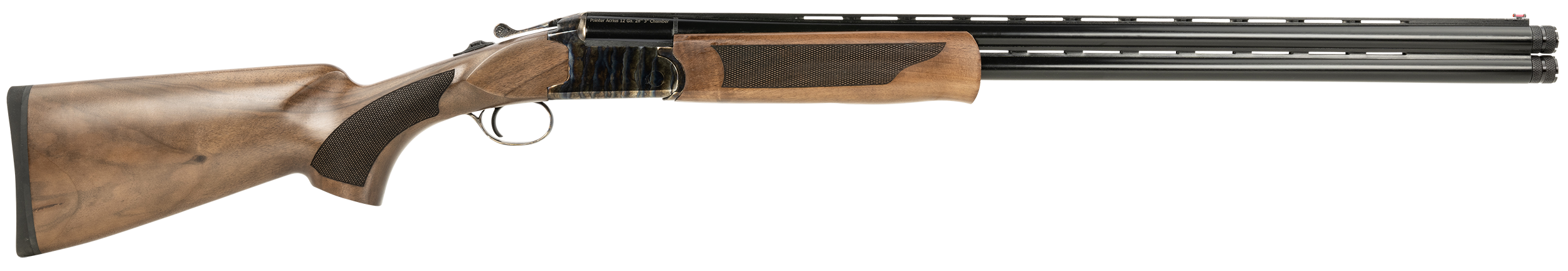 Pointer KAR1228HT Acrius Full Size 12 Gauge Break Open 3" 2rd 28" Black Over/Under Vent Rib Barrel, Color Case Hardened Steel Receiver, Fixed Turkish Walnut Stock, Ambidextrous