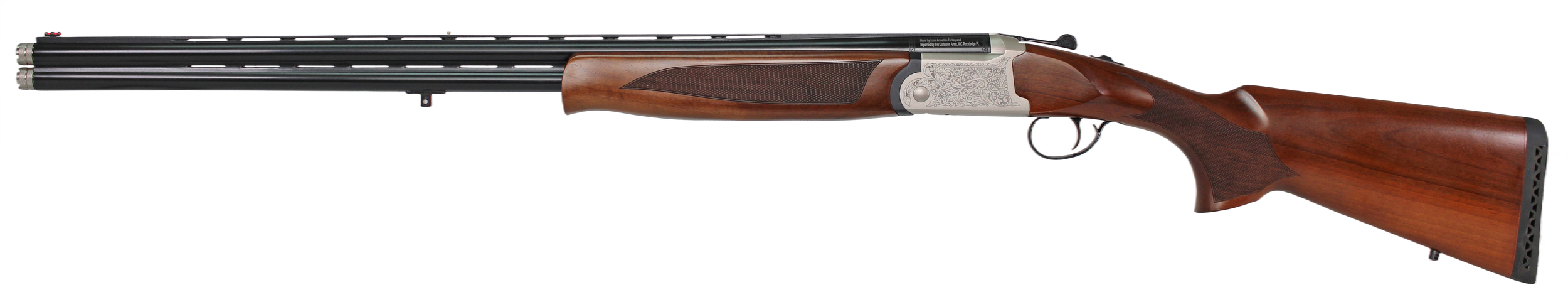 Iver Johnson Arms IJ600410LW28S IJ600 Lightweight Full Size 410 Gauge Break Open 3" 2rd 28" Black Over/Under Vent Rib Barrel, Silver Engraved Aluminum Receiver, Fixed Walnut Wood Stock, Ambidextrous