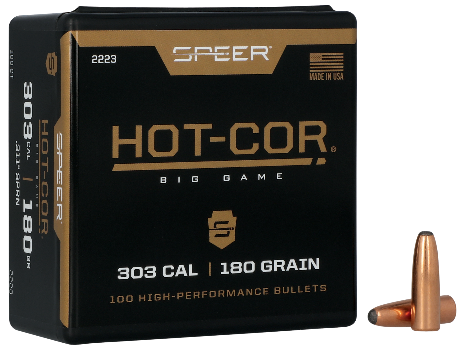 Speer 2223 Hot-Cor  303Cal 180gr Soft Point Round Nose 100 Per Box/5 Case