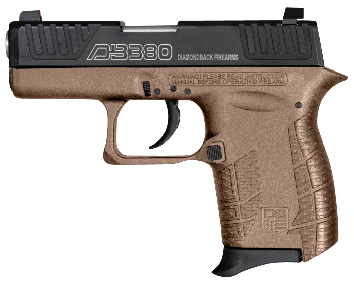 Diamondback DB0100E062 DB380 Gen4 380 ACP 6+1 2.80" Stainless Steel Barrel, Black Oxide Stainless Steel Engraved Serrated Slide, Flat Dark Earth Polymer Frame w/Beavertail, Polymer Grip, Right Hand