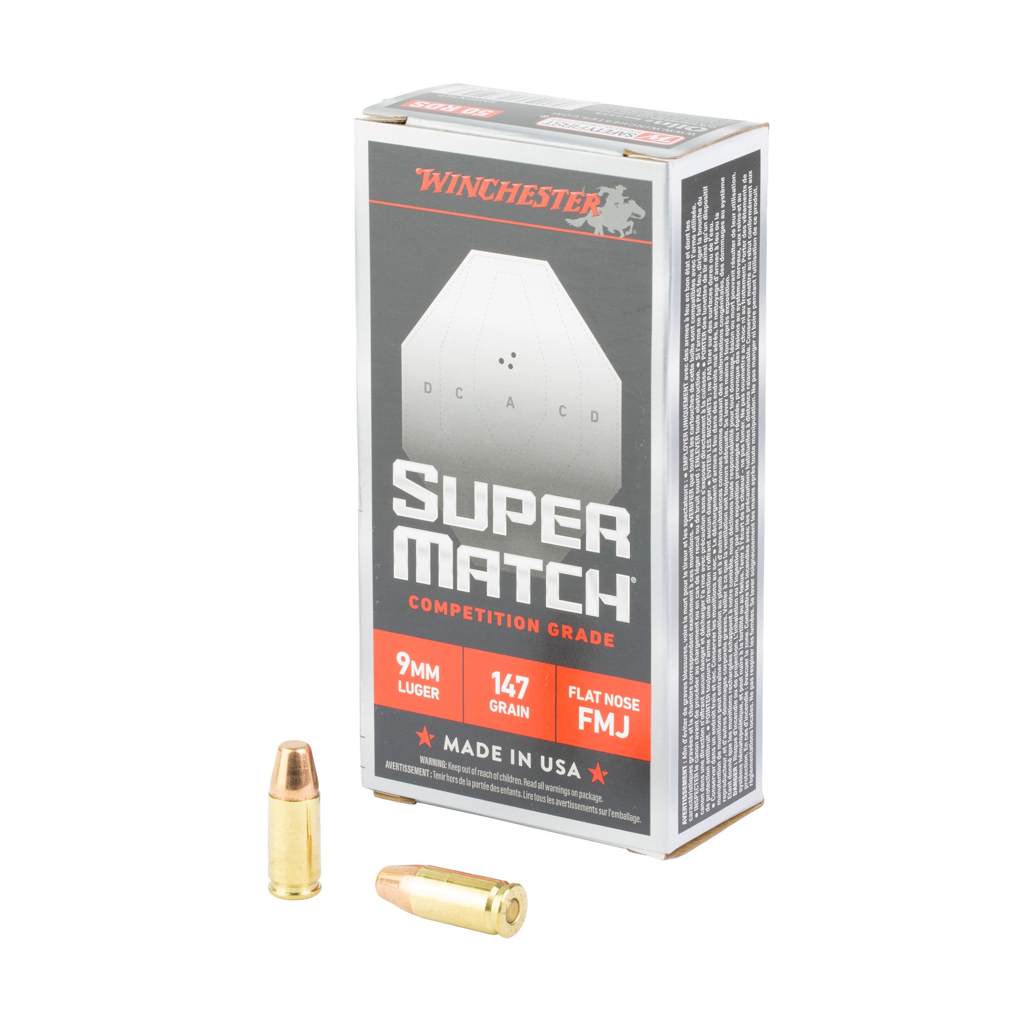 Winchester Super Match 9mm 147gr FMJ 50rd Box