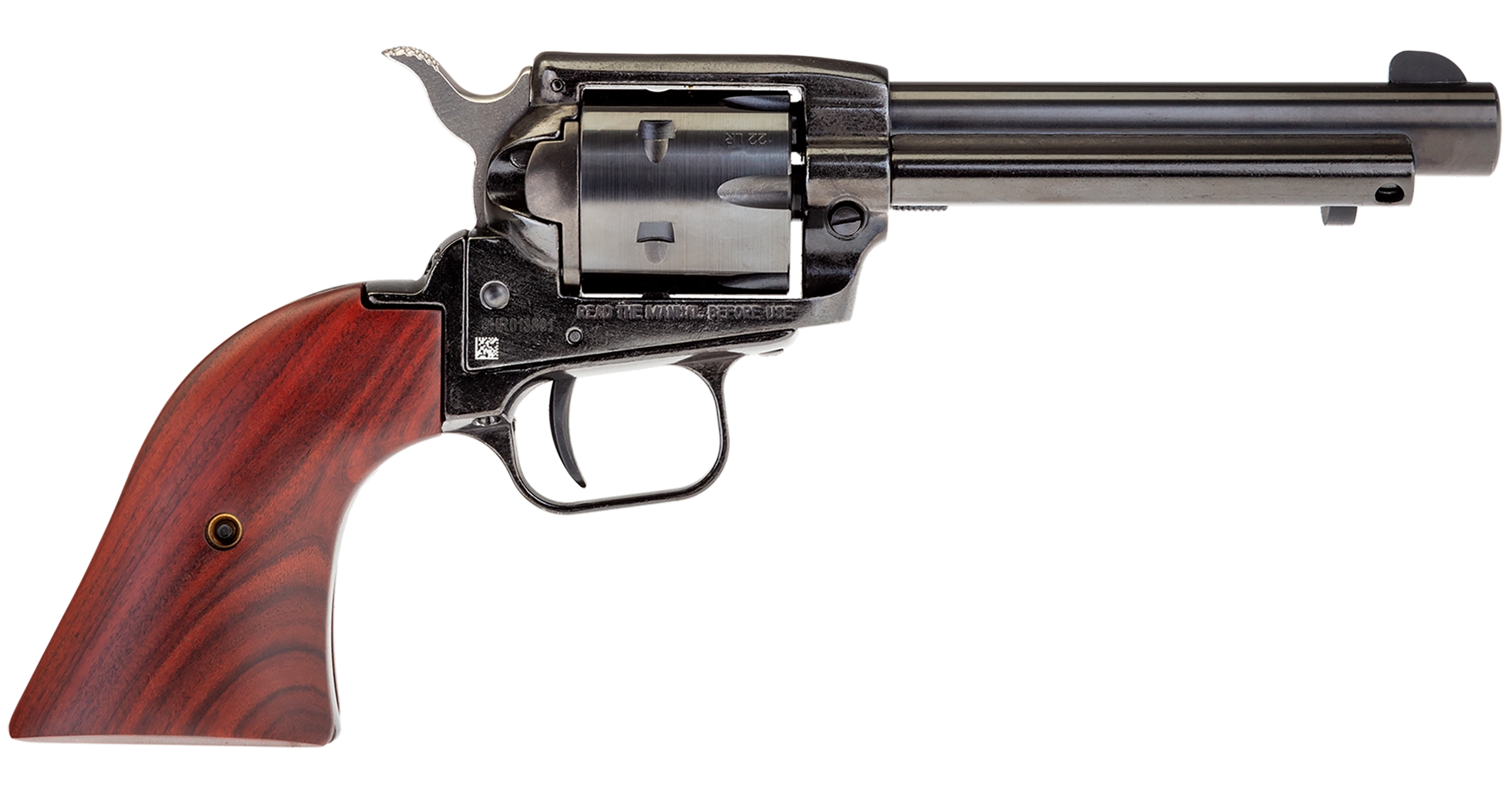 Heritage Mfg RR22B4 Rough Rider  22 LR 6 Shot, 4.75" Black Steel Barrel, Black Zinc Alloy Frame, Black Cylinder Cocobolo Grip, Hammer/Thumb Safety, Exposed Hammer