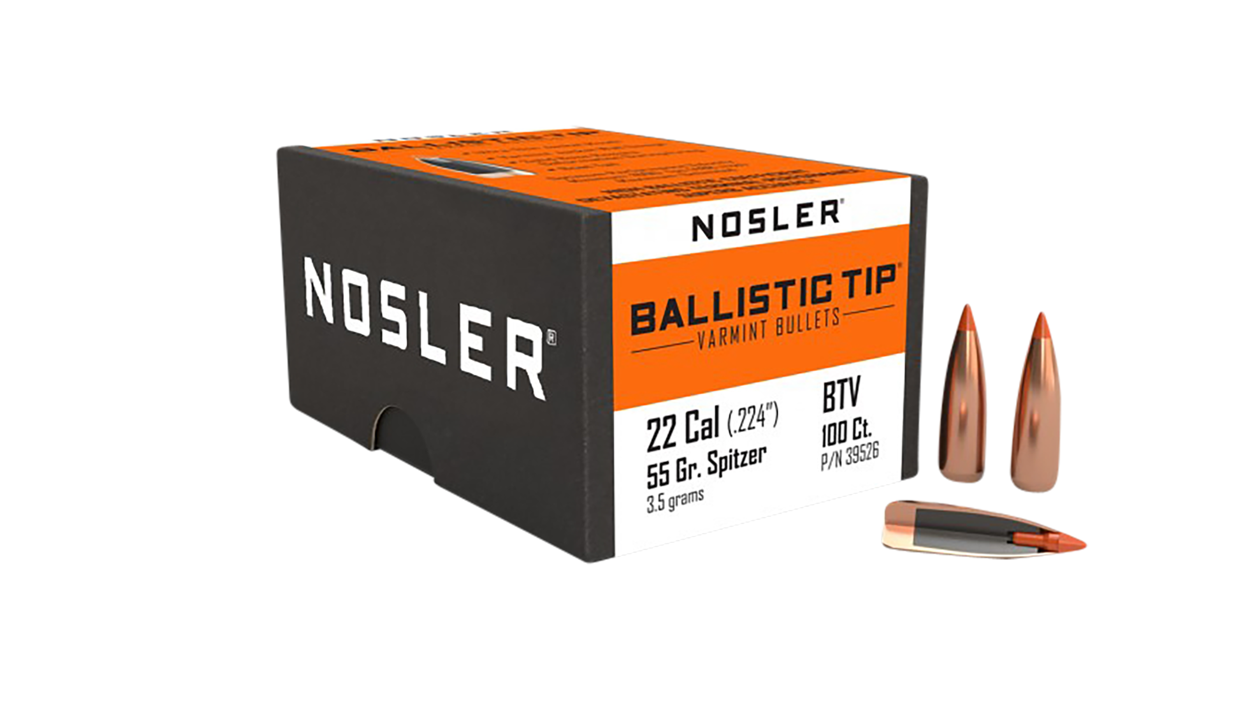 Nosler 39526 Ballistic Tip  22Cal 55gr Spitzer Point 100/Box