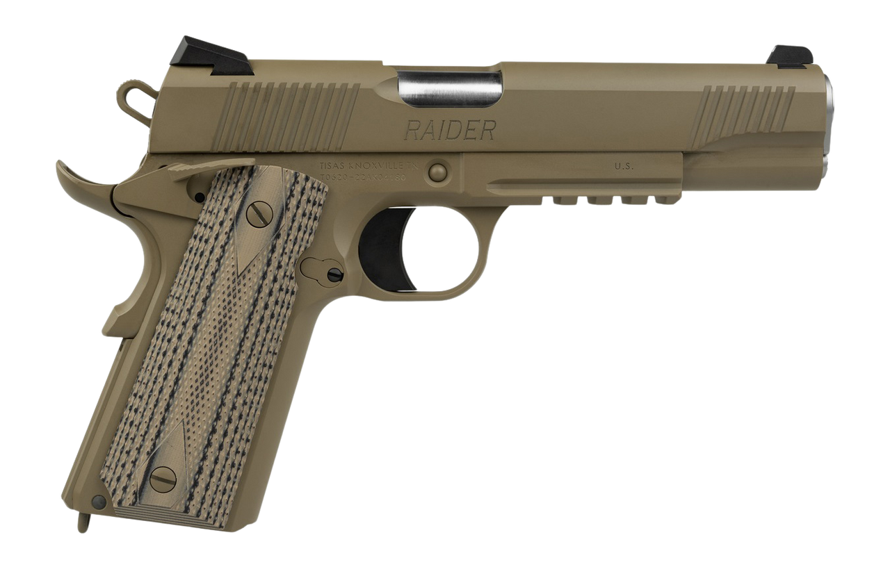 Tisas Arms 10100549 1911 Duty 9mm Luger 9+1 5" Stainless Barrel, Flat Dark Earth Cerakote Stainless Steel Serrated Slide & Frame w/Picatinny Rail, G10 Grip