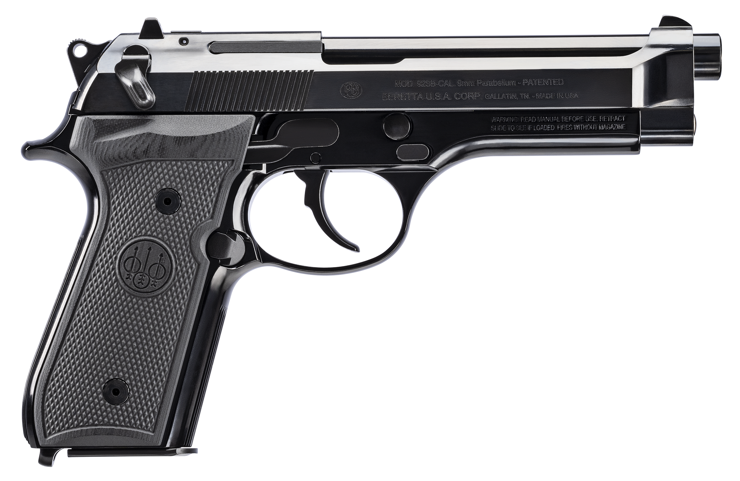 Beretta USA J92SB15 92SB Repro 50th Anniversary 9mm Luger 15+1 4.90" Blued Barrel, Polished Blued Engraved/Serrated Slide, Polished Anodized Aluminum Frame w/Beavertail, Black G10 Grip