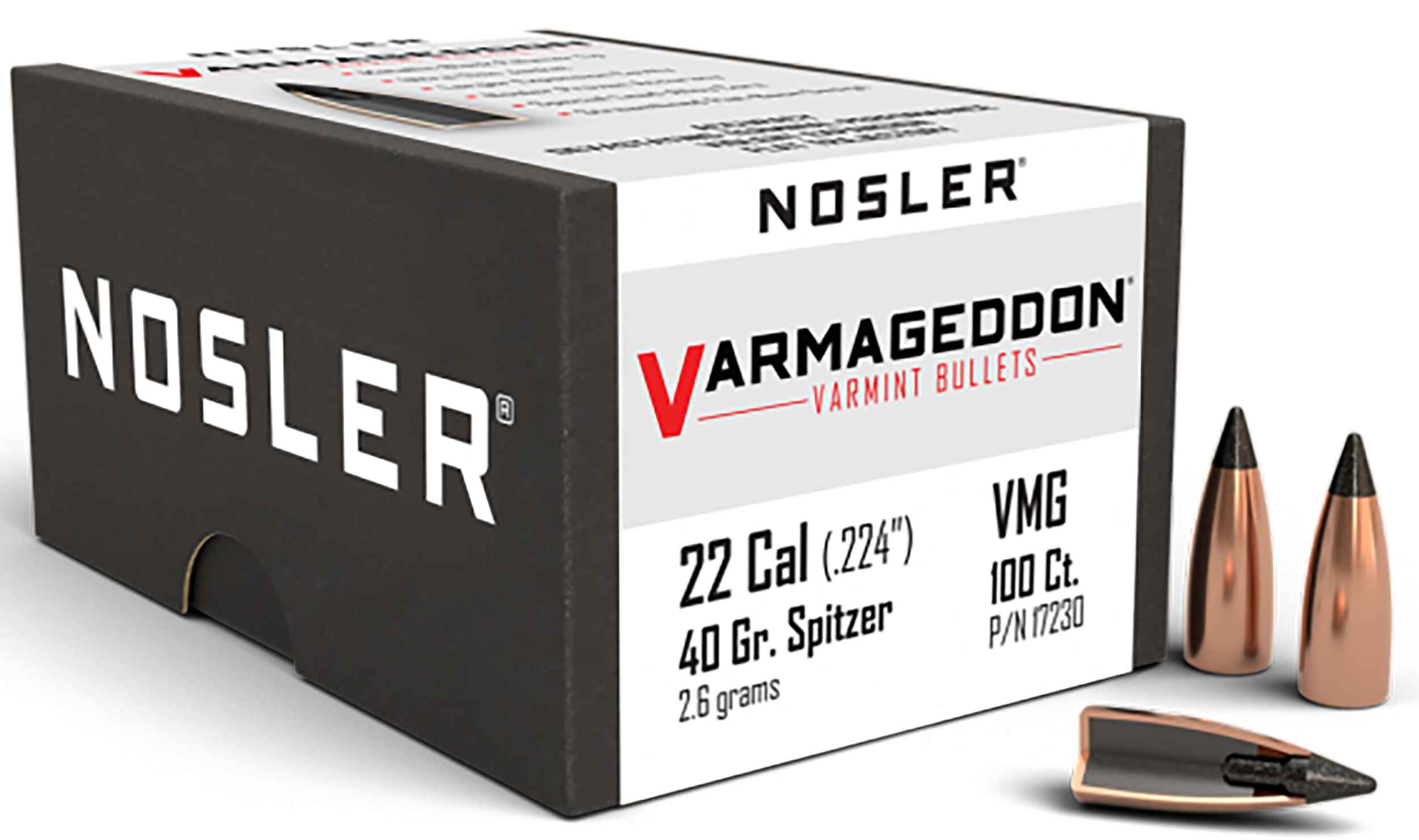 Nosler 17230 Varmageddon 22Cal 40gr Flat Base Tipped 100/Box