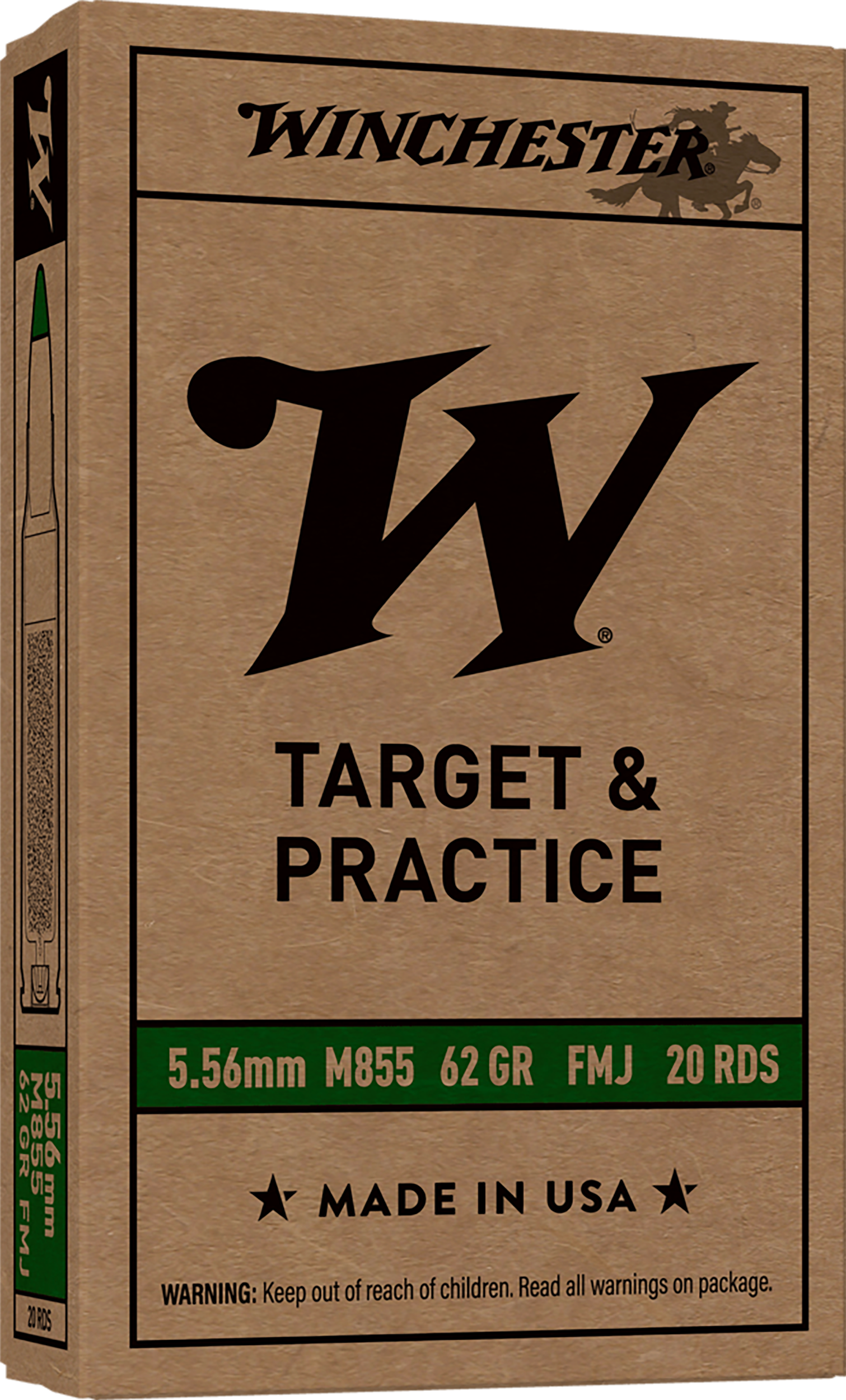 Winchester Ammo WM855K USA M855 Green Tip 5.56x45mmNATO 62gr Full Metal Jacket Lead Core 20 Per Box/50 Case
