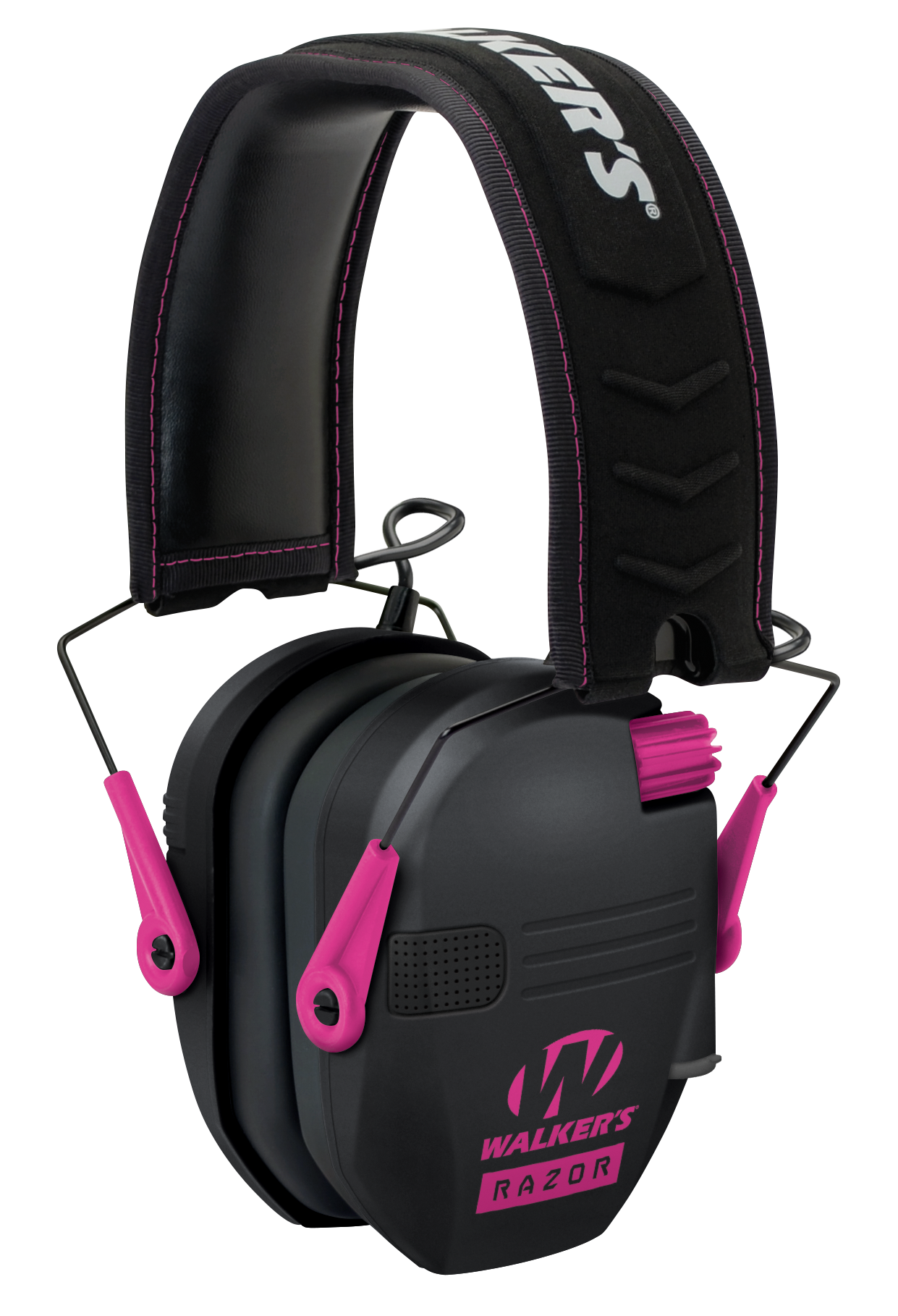 Walker's GWPRSEMPNK Razor Slim Electronic Muff 23 dB Over the Head Black Polymer w/Pink Accents