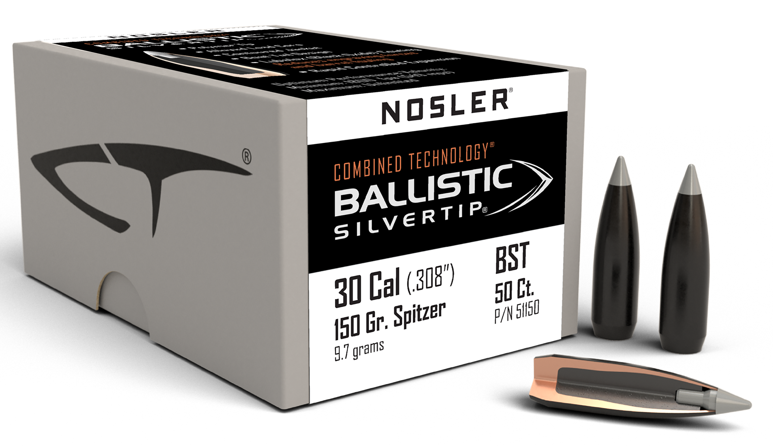 Nosler 51150 Ballistic Silvertip 30Cal 150gr Spitzer 50/Box