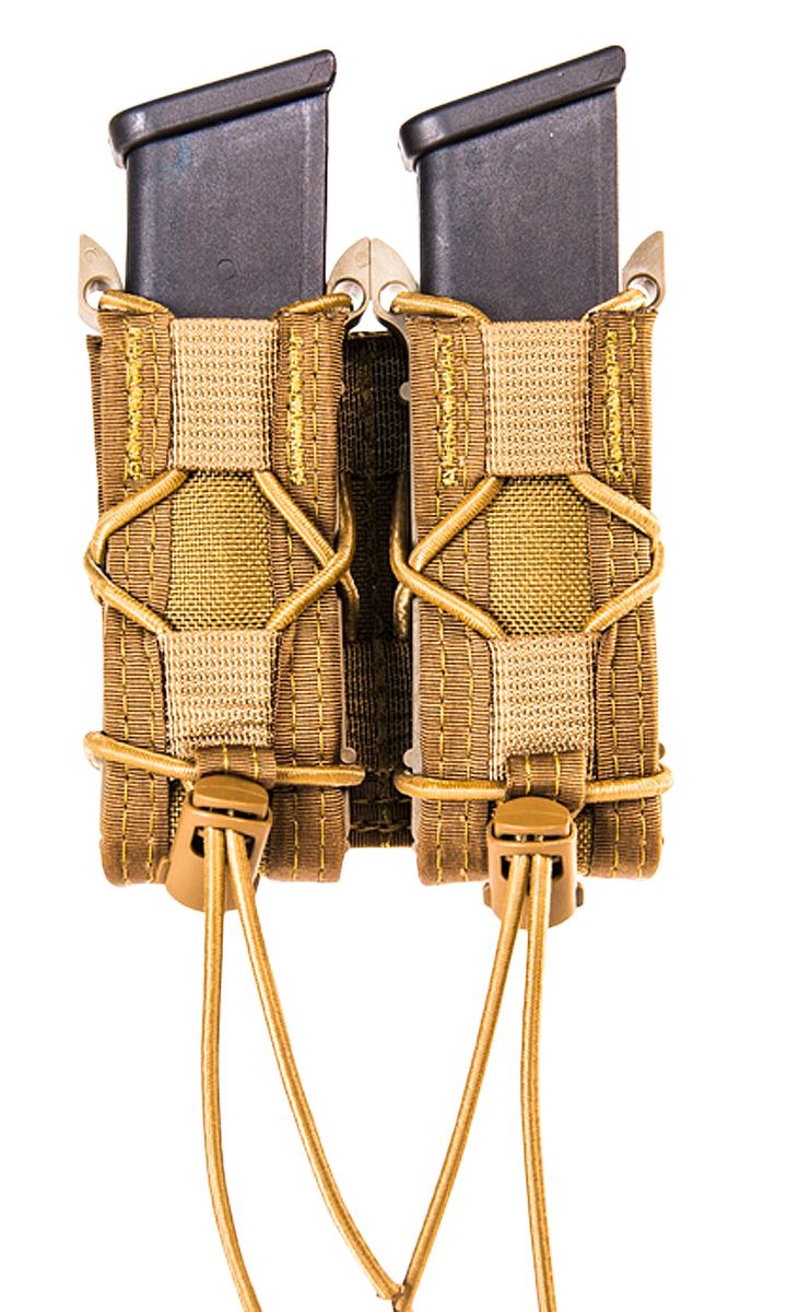 High Speed Gear 11PT02CB TACO Mag Pouch Double Coyote Brown Nylon MOLLE Belts 2" Wide Compatible w/ Pistol