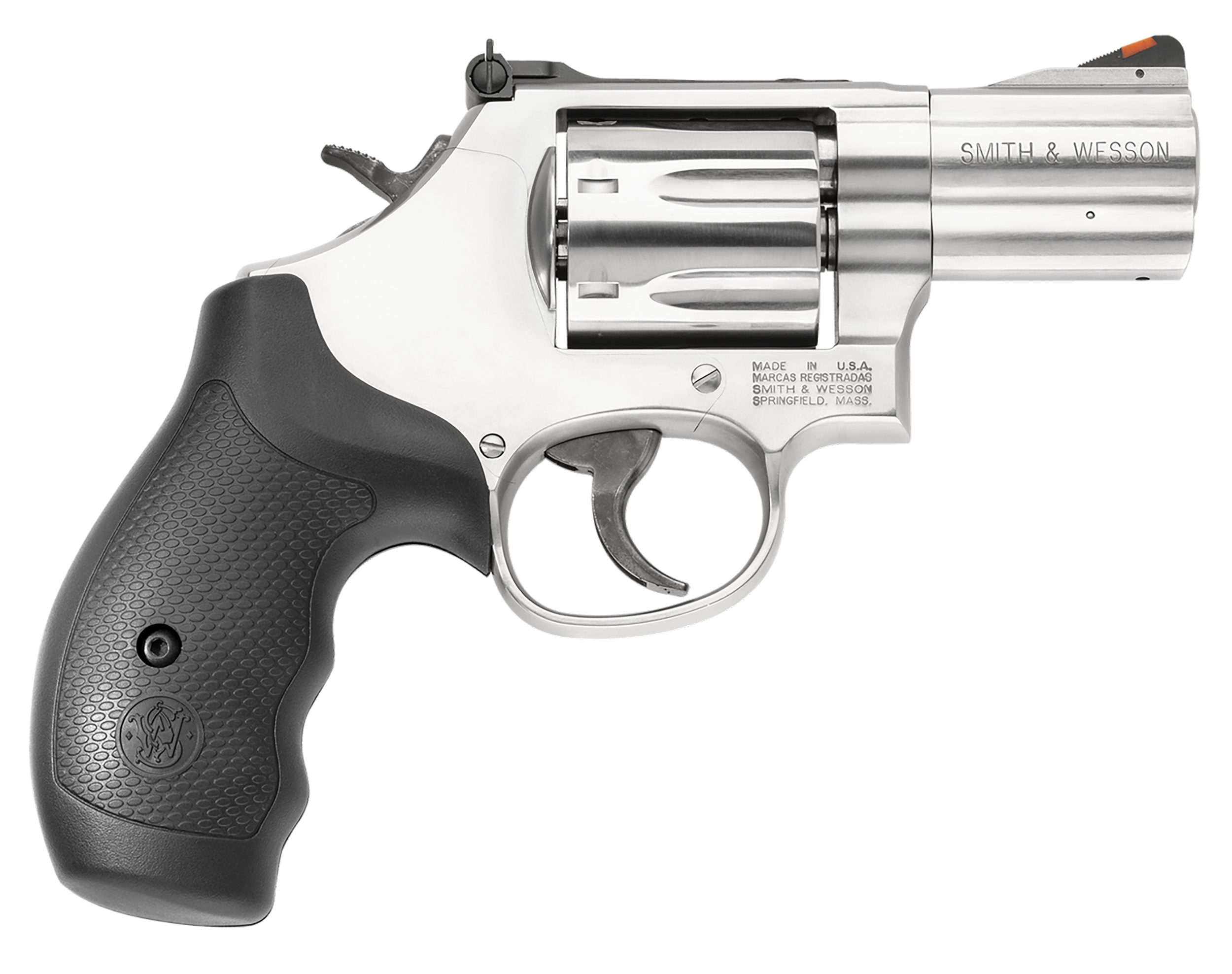 Smith & Wesson 164192 Model 686 Plus 357 Mag or 38 S&W Spl +P Stainless Steel 2.50" Barrel, 7 Shot, Satin Stainless Steel L-Frame, Red Ramp Front/Adjustable White Outline Rear Sights, Internal Lock