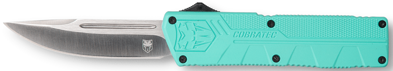 CobraTec Knives TFCTLWDNS Lightweight  3.25" OTF Drop Point Plain D2 Steel Blade/Tiffany Blue Aluminum Handle Includes Pocket Clip