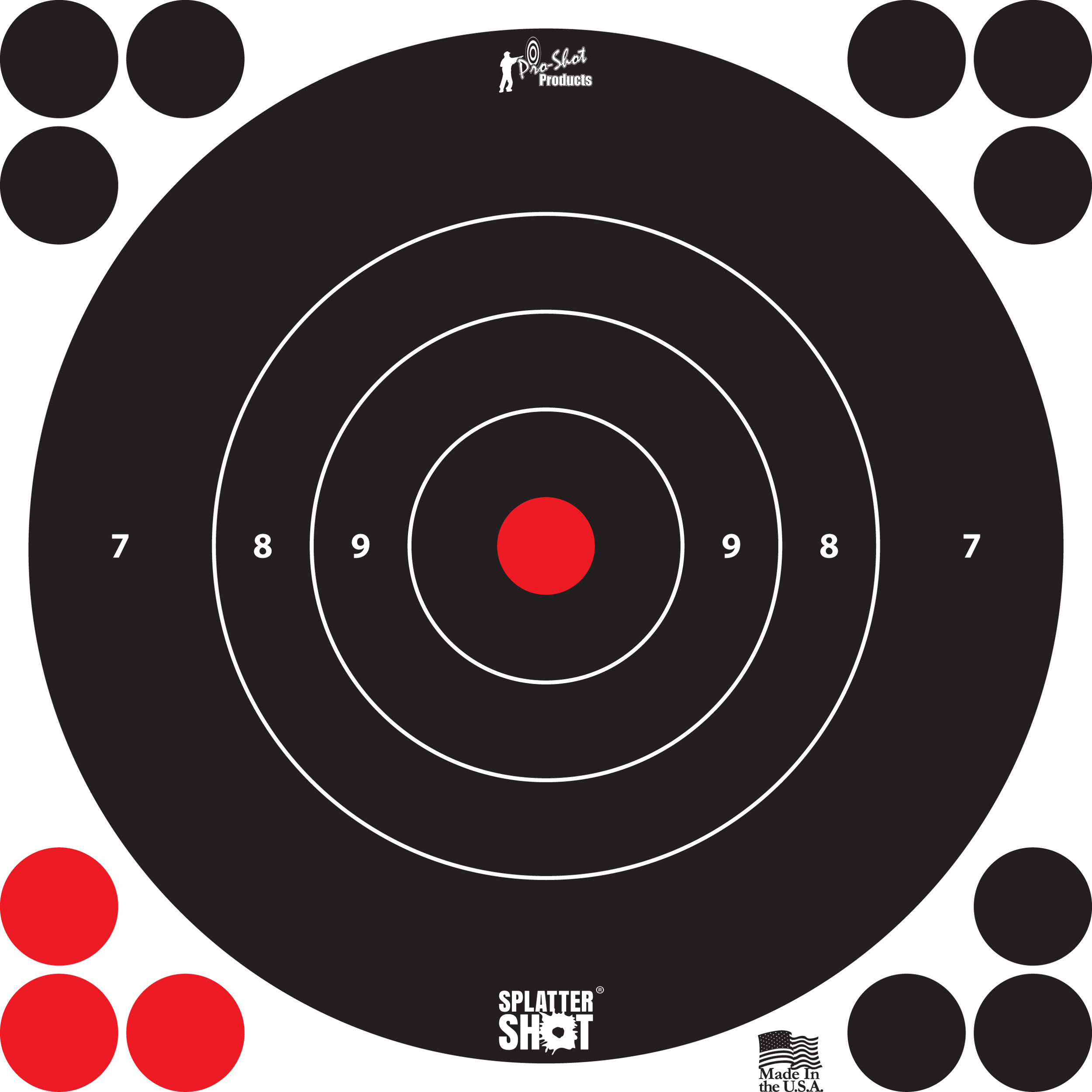 Pro-Shot 8BWHITE6PK SplatterShot  Self-Adhesive Paper Black/White 8" Bullseye 6 Pack