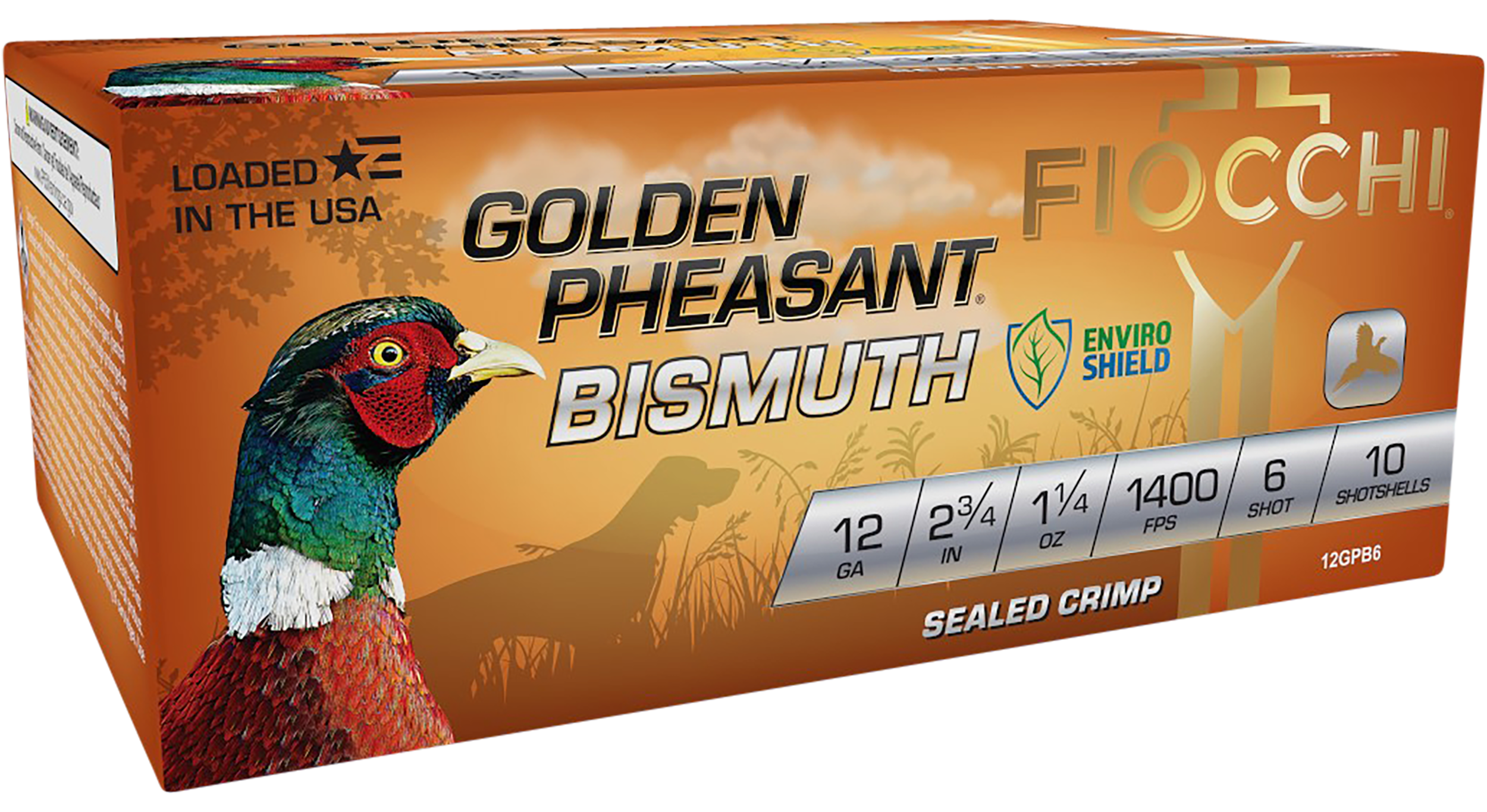 Fiocchi 12GPB6 Golden Pheasant Bismuth 12Gauge 2.75" 1 1/4oz 6Shot 10 Per Box/10 Case