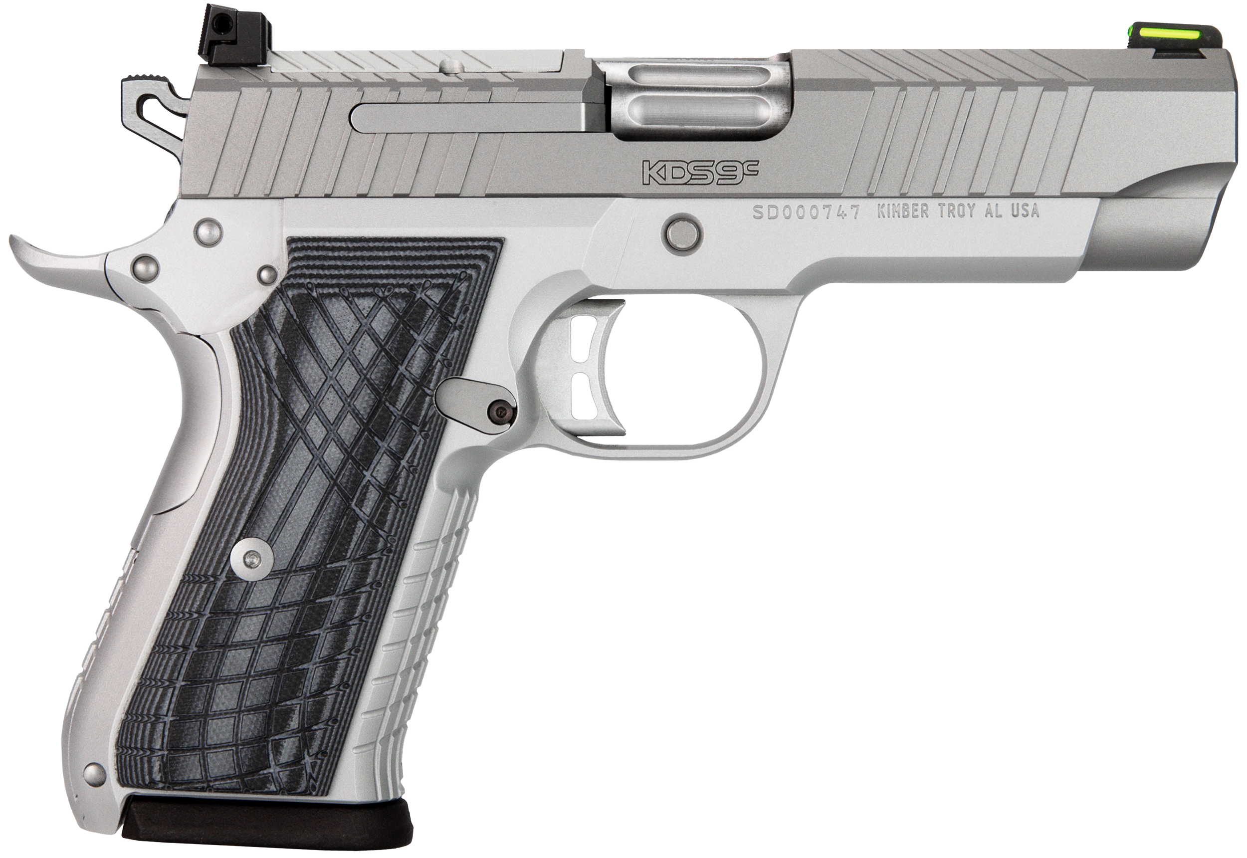 Kimber Mfg.,inc 3100012 KDS9C  9mm 15+1 4.09" KimPro Silver  Front and Rear Serrations Stainless Steel Slide Gray and Black G10 Crosshatch Grip