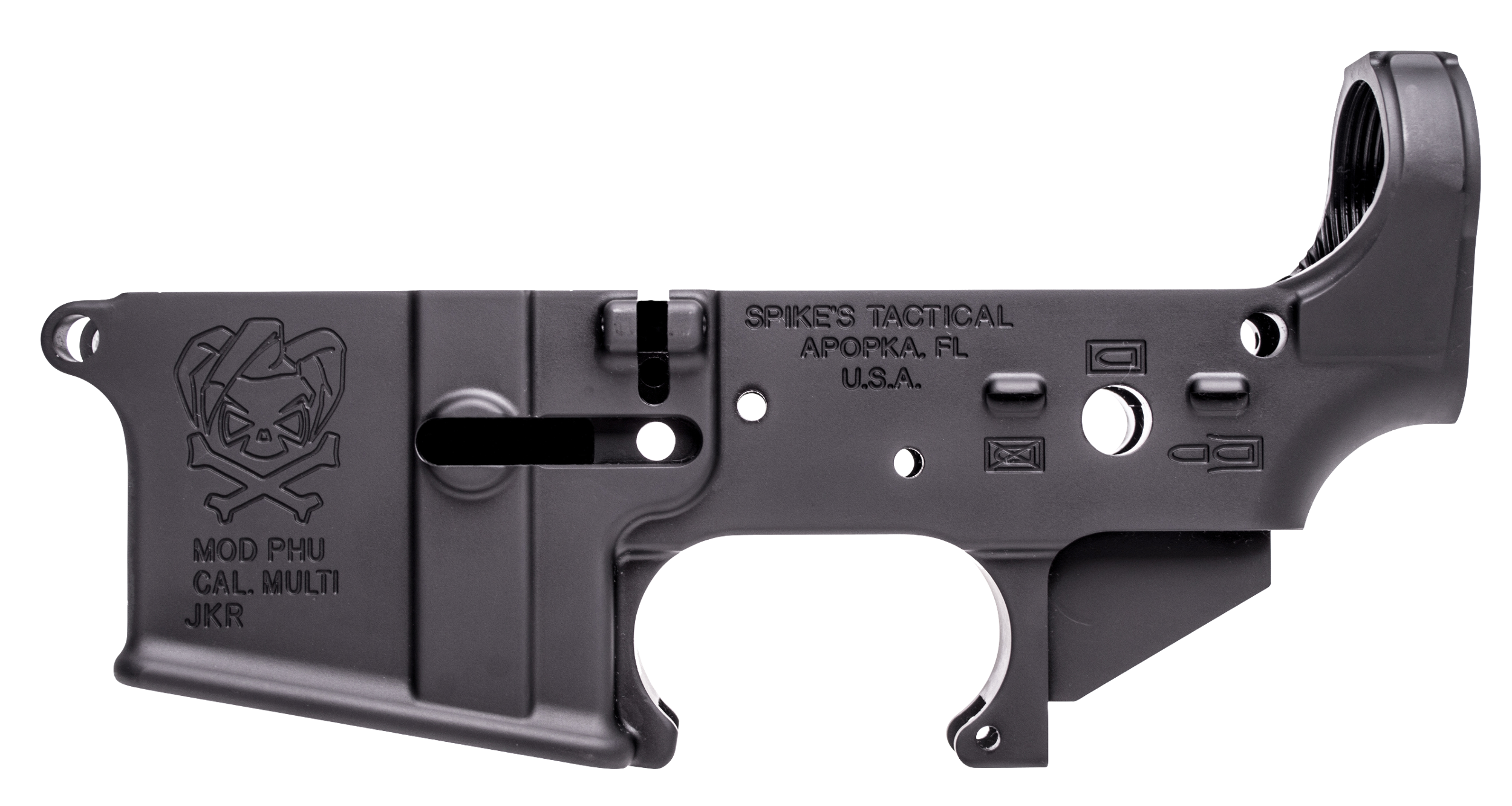 Spikes STLS024 PHU Joker Stripped Lower Receiver Multi-Caliber 7075-T6 Aluminum Black Anodized for AR-15